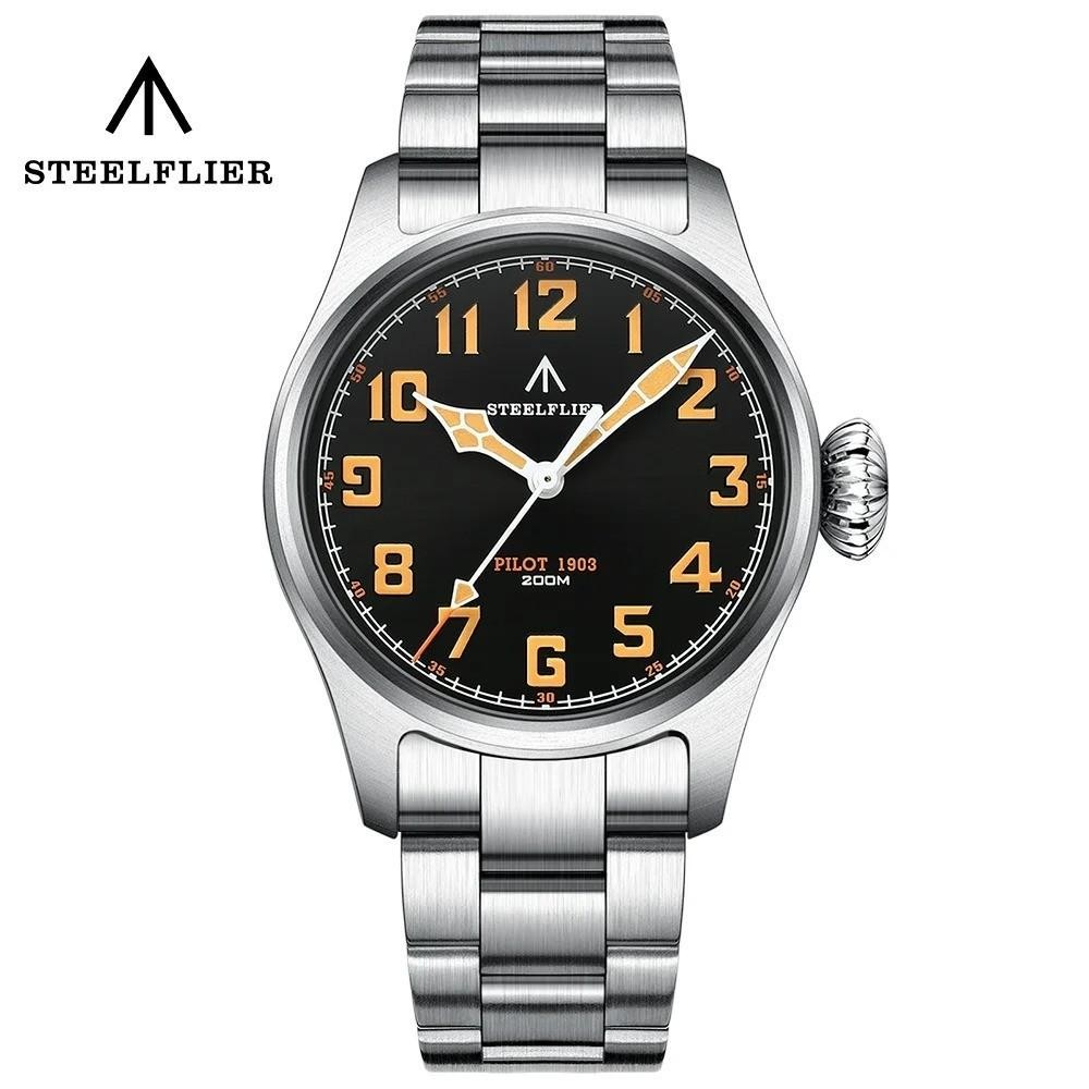39MM STEELFLIER Pilot Quartz Diver Watch Men’s Stainless Waterproof Luminous NEW