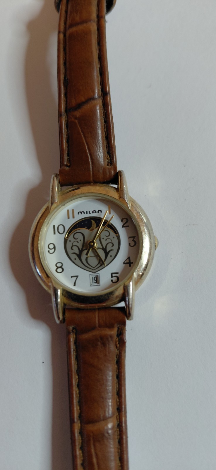 Milan Women’s Moon Phase Watch Gold Tone Leather Band