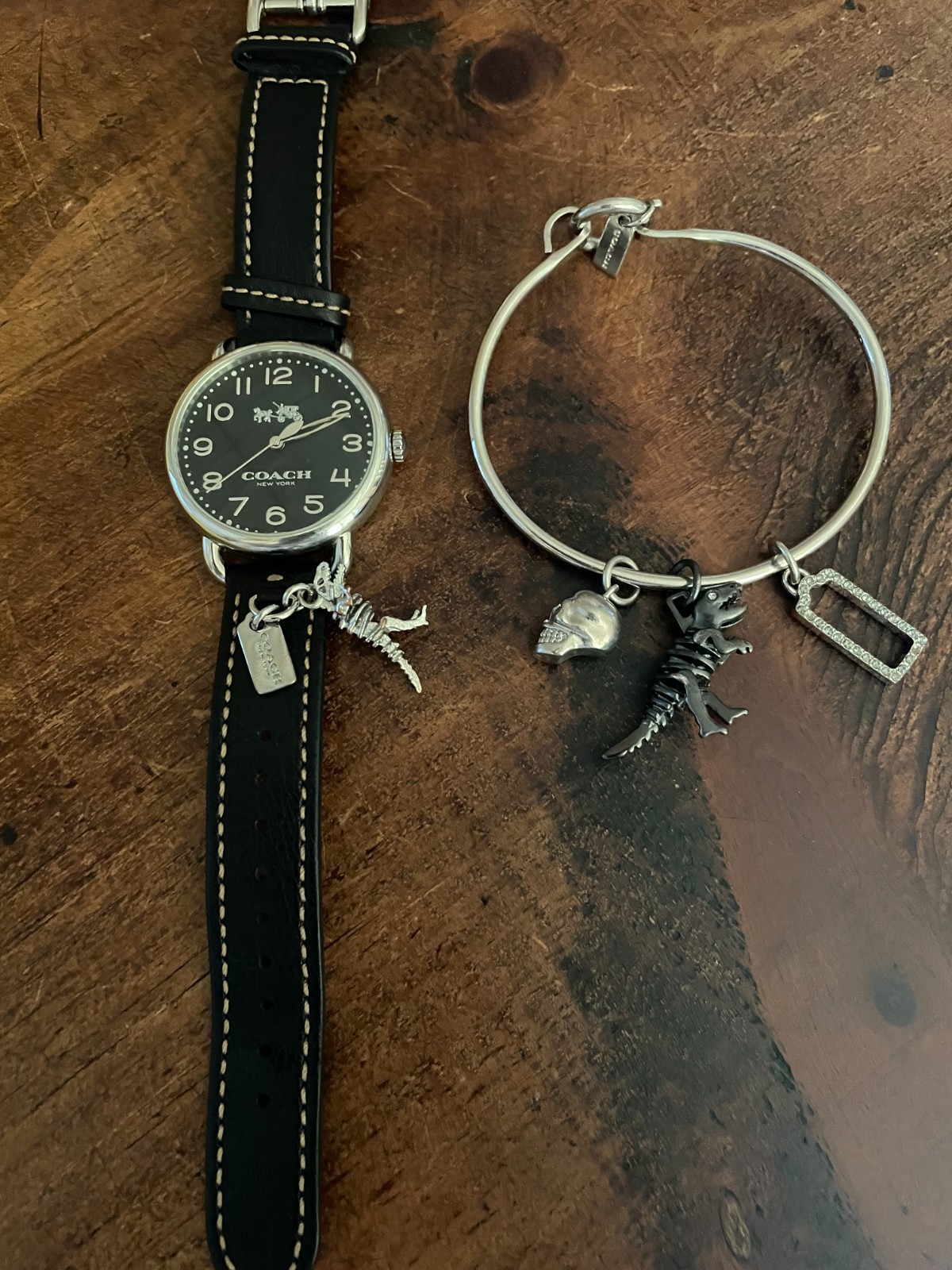 Coach Women’s Rexy Dinosaur Watch Black Leather Strap w/ Matching Bracelet