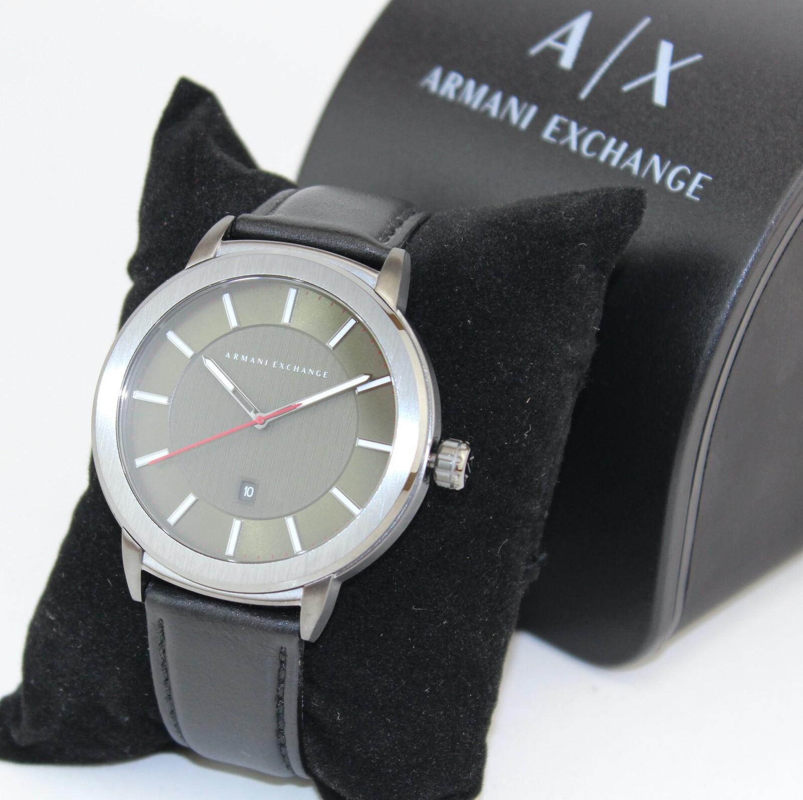 NEW AUTHENTIC ARMANI EXCHANGE MADDOX BLACK GREEN SMOKE LEATHER AX1473 MENS WATCH