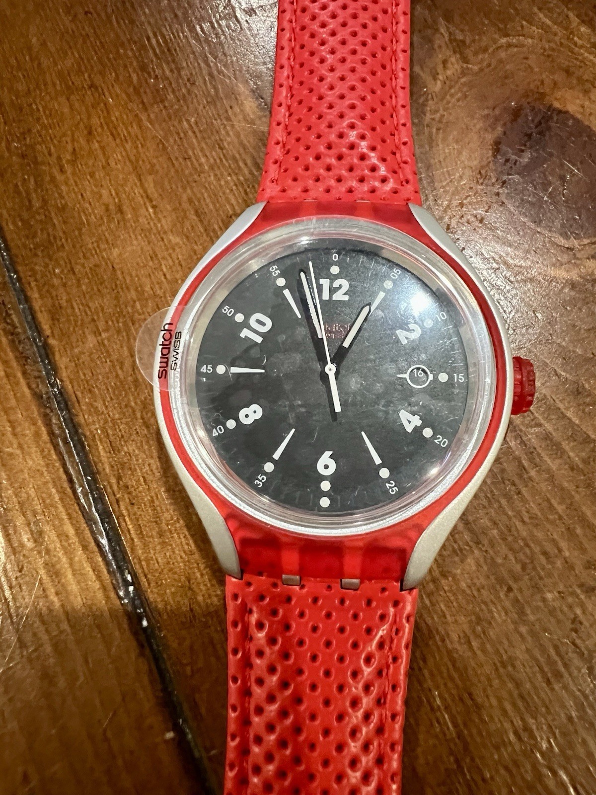 New Swatch Irony GO JUMP X-lite Aluminum Red Leather Men’s Watch YES4001