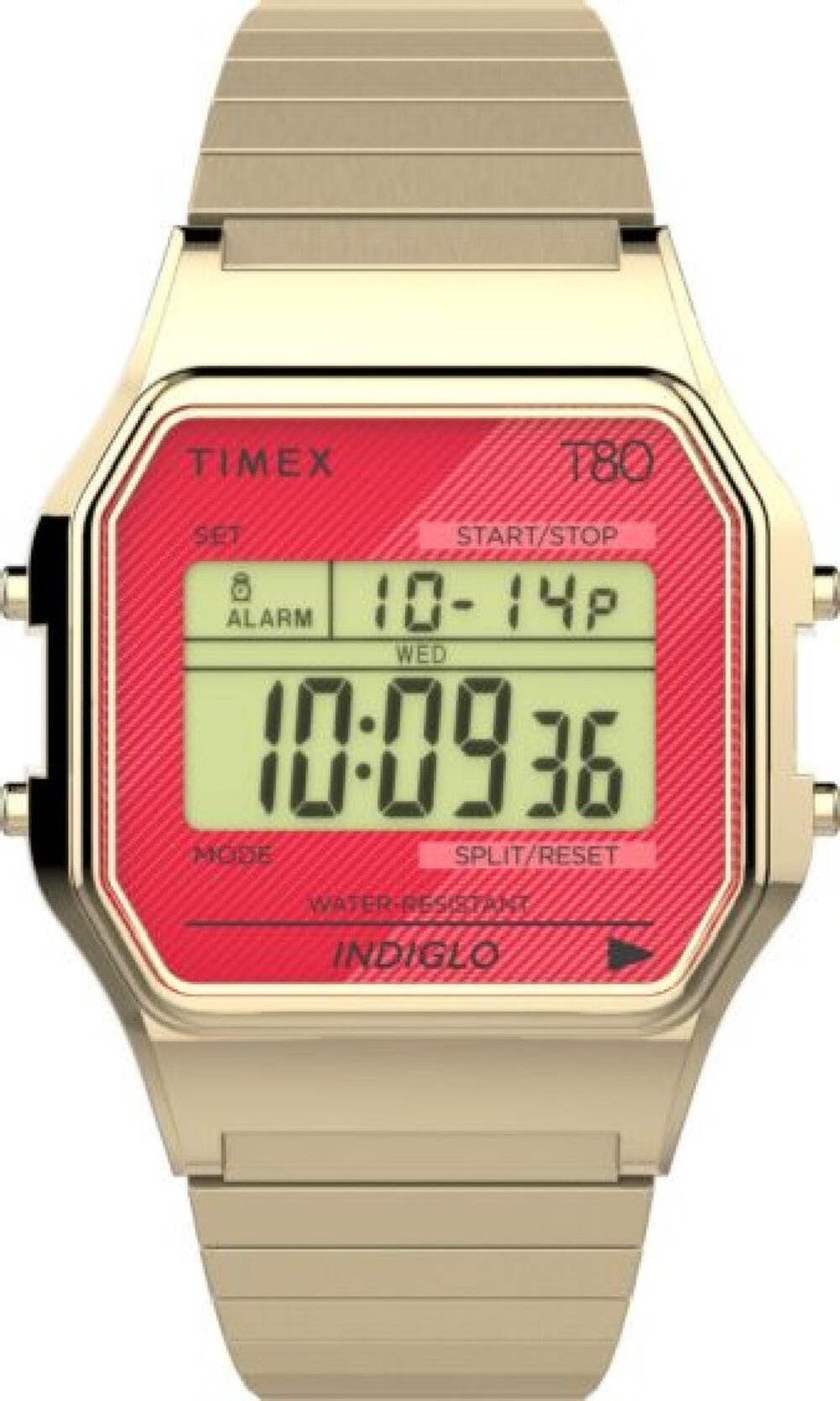 Unisex Timex T80 Digital Gold Stainless Steel Bracelet Watch TW2V19200