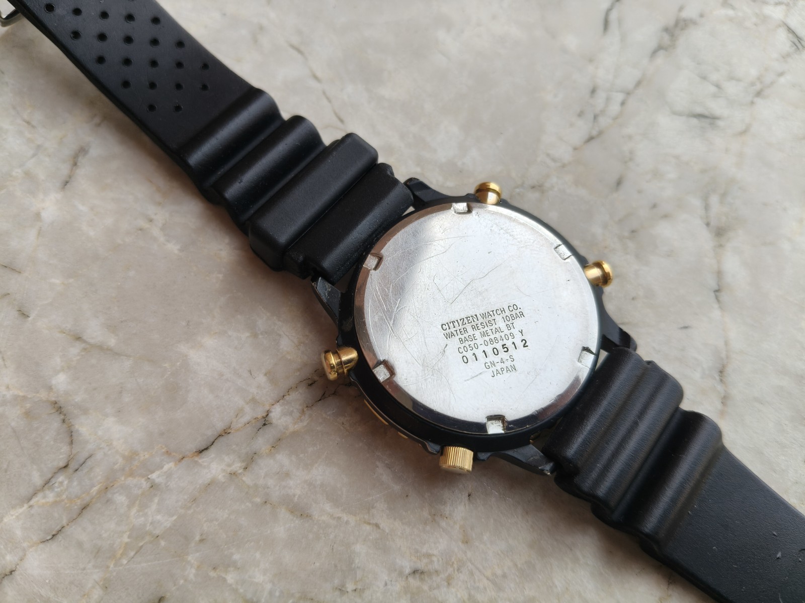 80s CITIZEN YACHT TIMER C050-088409 BLACK PVD WATCH WATCHES WORKING *DEFECTIVE*