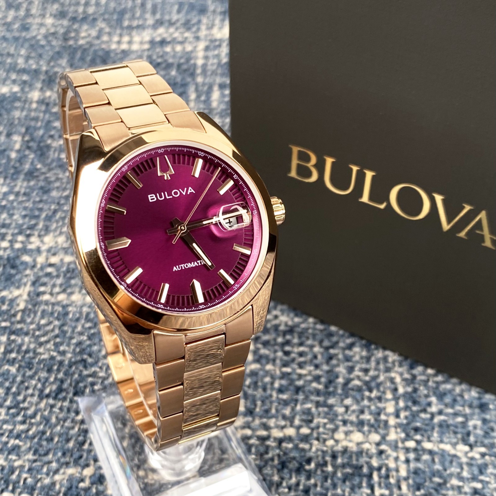 Bulova Surveyor 97B234 Purple Dial Rose Gold Automatic Men’s Watch