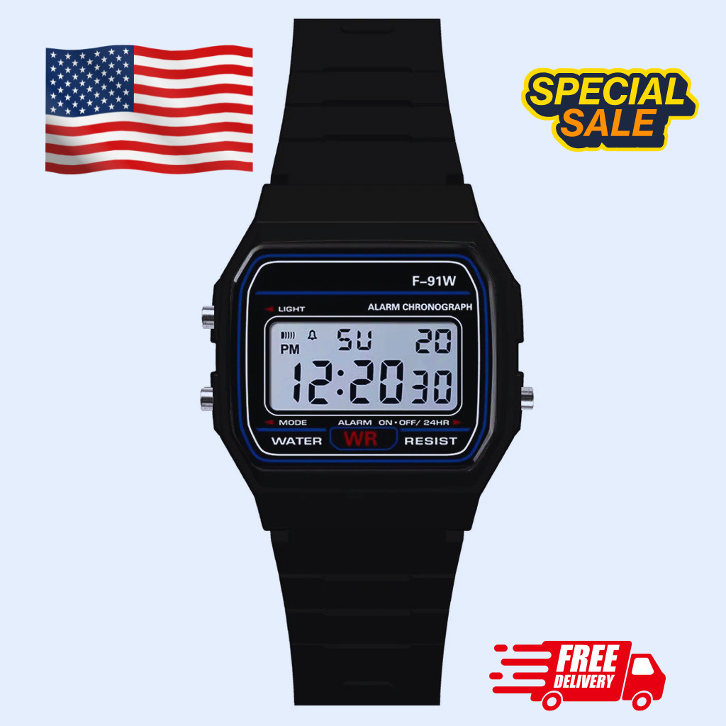 F 91W Classic Digital Resin Strap Watch Stopwatch Chronograph Sport Unisex Men