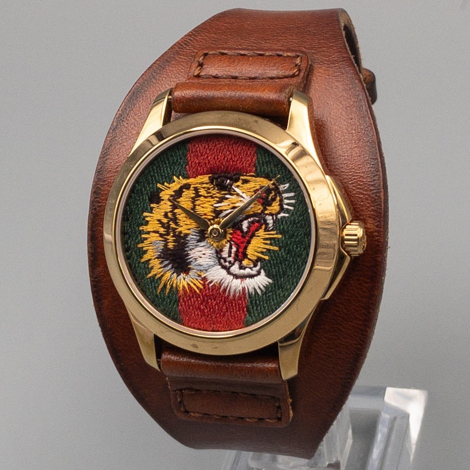 [NEAR MINT] Gucci G-Timeless 126.4 Tiger Embroidery Web Sherry Line Quartz Men’s