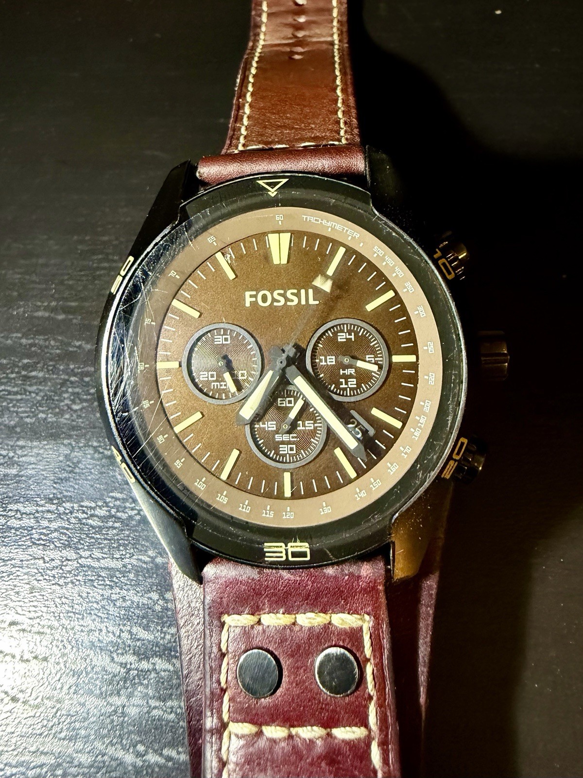 Fossil Coachman Chronograph CH2990 Men’s Watch 44mm Brown Leather Working