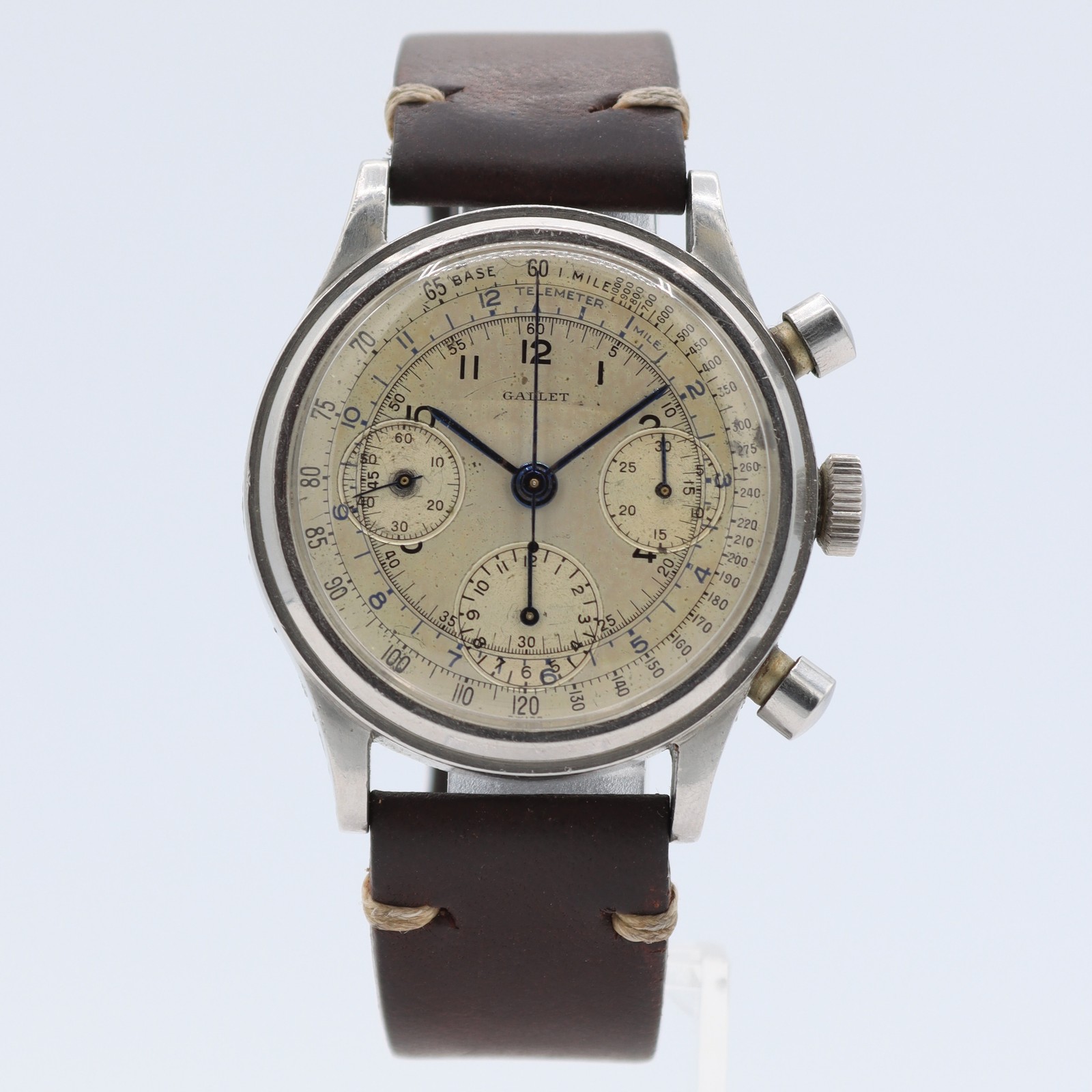 Vintage 38mm Gallet Chronograph Men’s Mechanical Wristwatch Valjoux 71 Steel