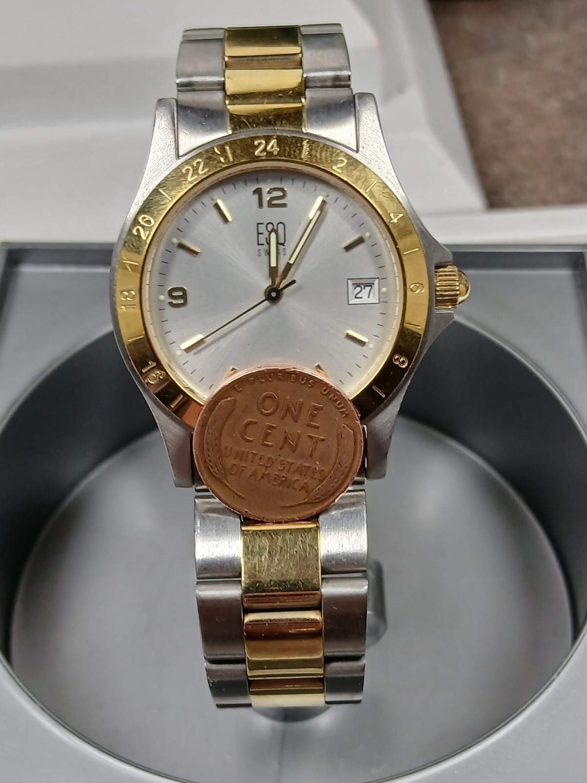 ESQ By Movado E5101 Two Tone Stainless Steel Swiss Mens Quartz Watch with Box