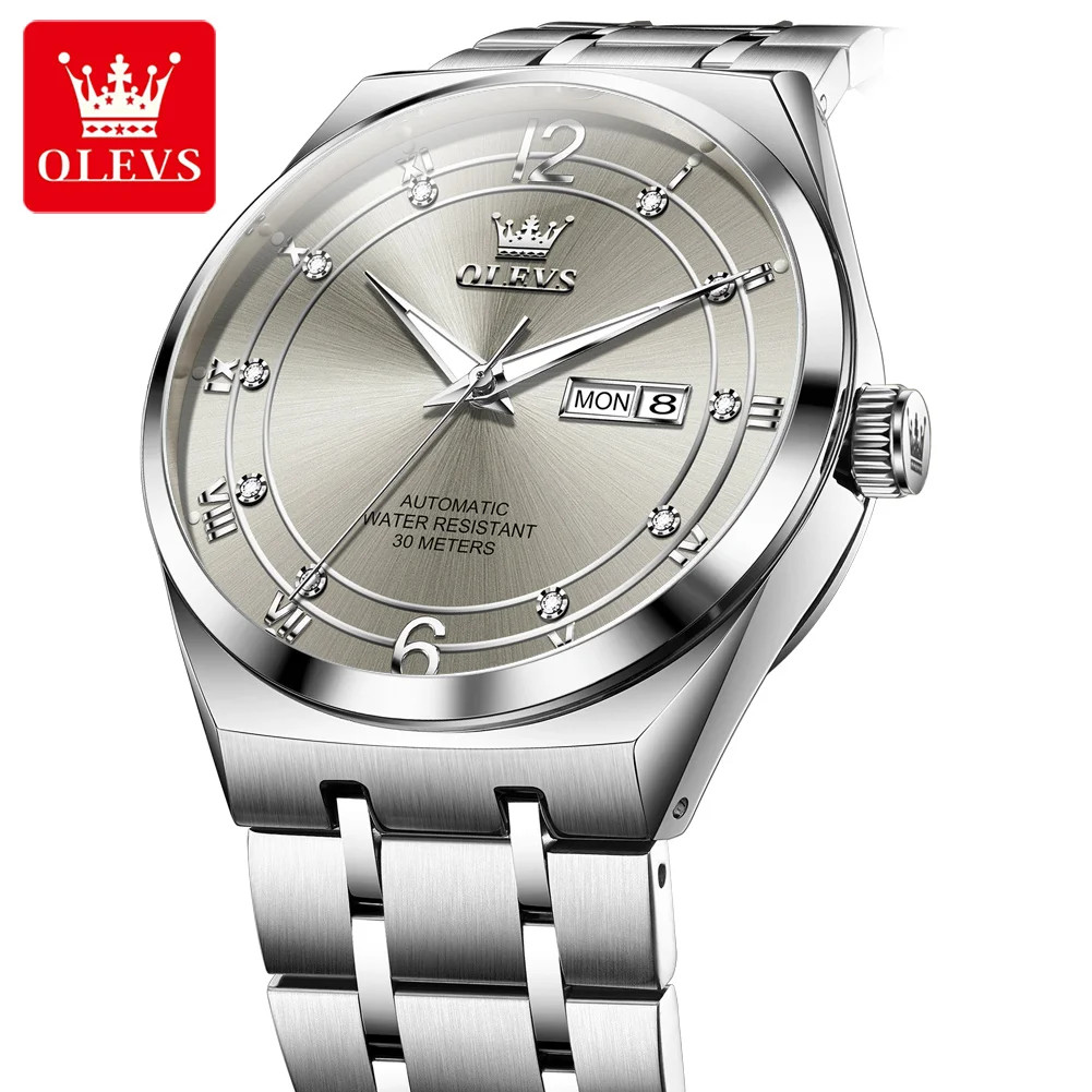 OLEVS Men Automatic Mechanical Watch Stainless Steel Luminous Date Display Watch