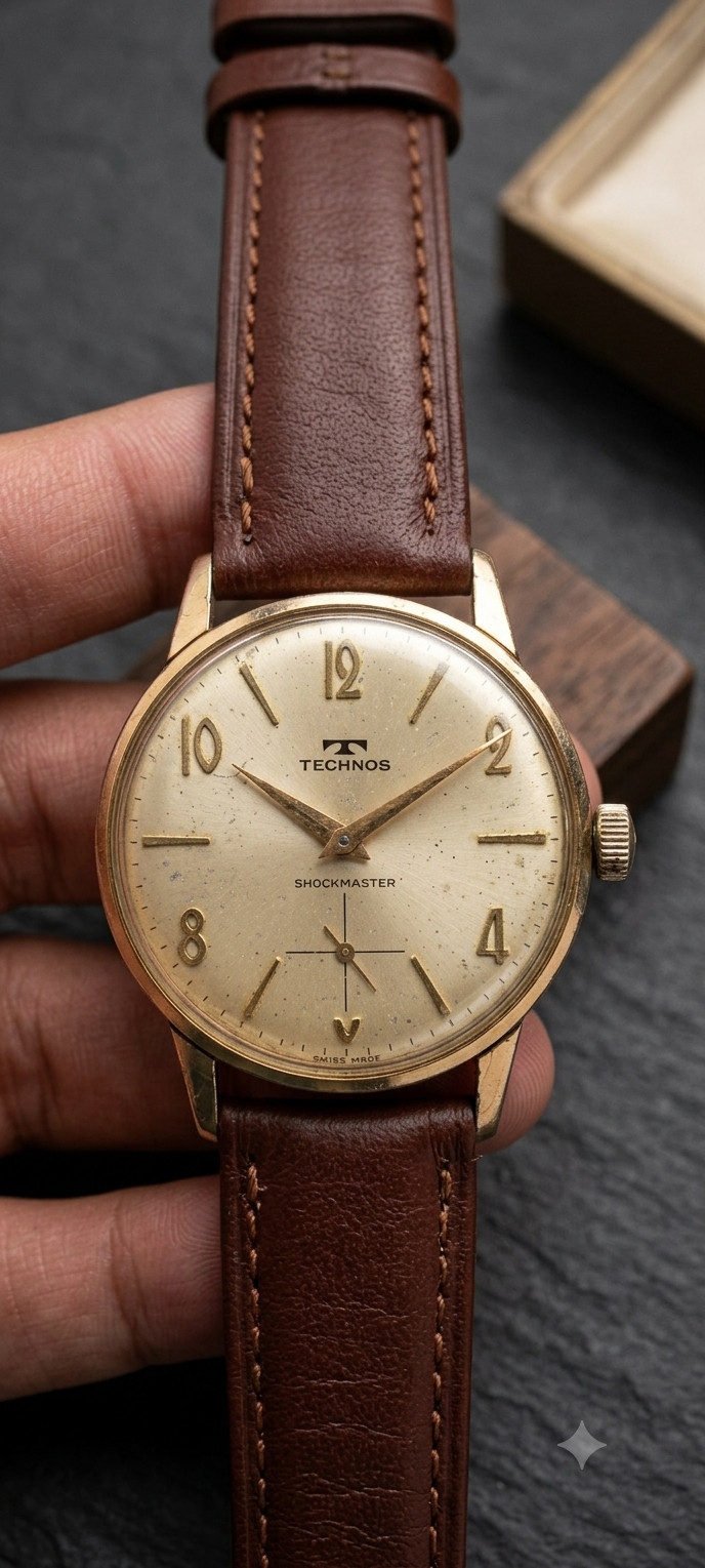 Vintage Technos SkyMaster Swiss Plaque Or G 10 Microns Gold Plated Manual Watch