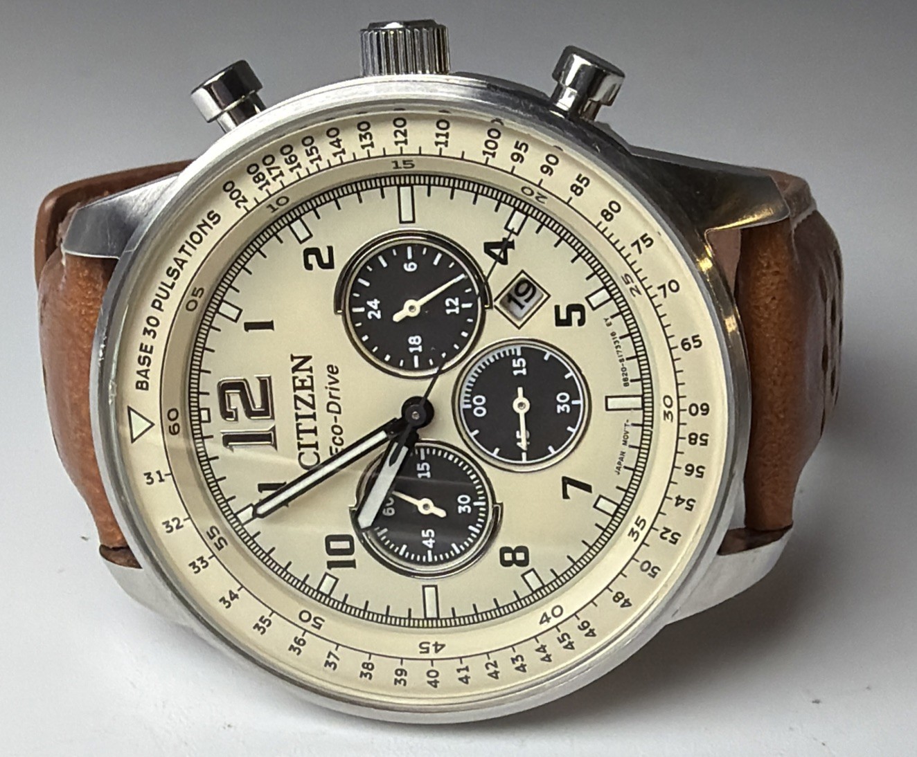 Citizen Men’s CA4500-08X Eco-Drive Chronograph Stainless Steel Leather Watch