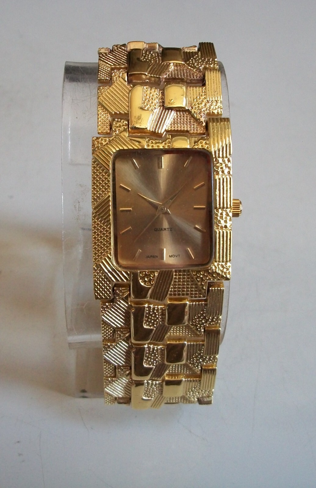 Men’s Gold Finish Nugget Style Bracelet Fashion Dress Up Hip Hop Watch