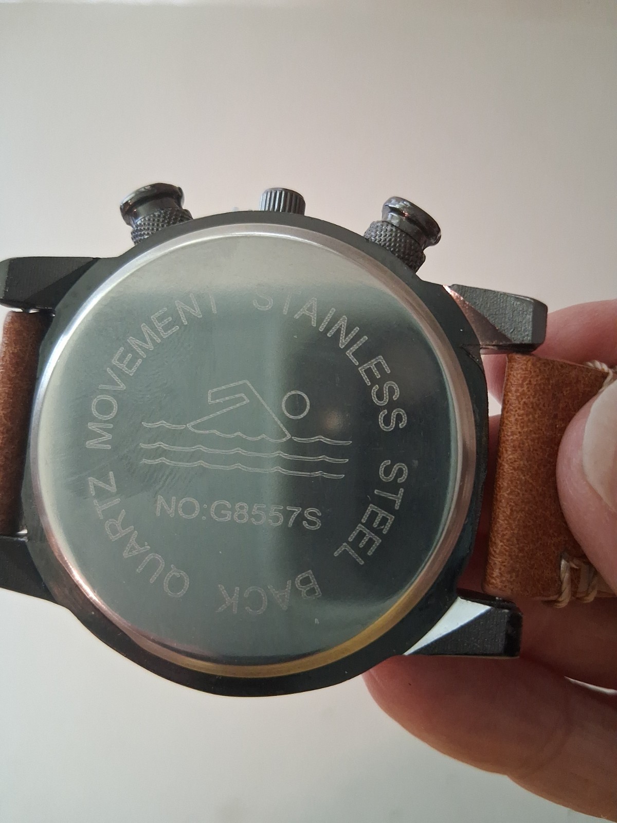 Chronograph Watch Dark Brown face Brown subdials Brown leather strap Working