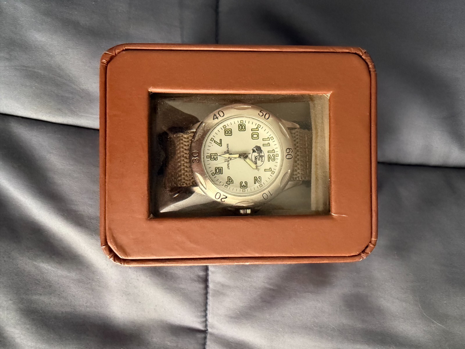 Bass Pro Shops Men’s Field Watch Tan Canvas Nylon Strap Water Resistant New Box