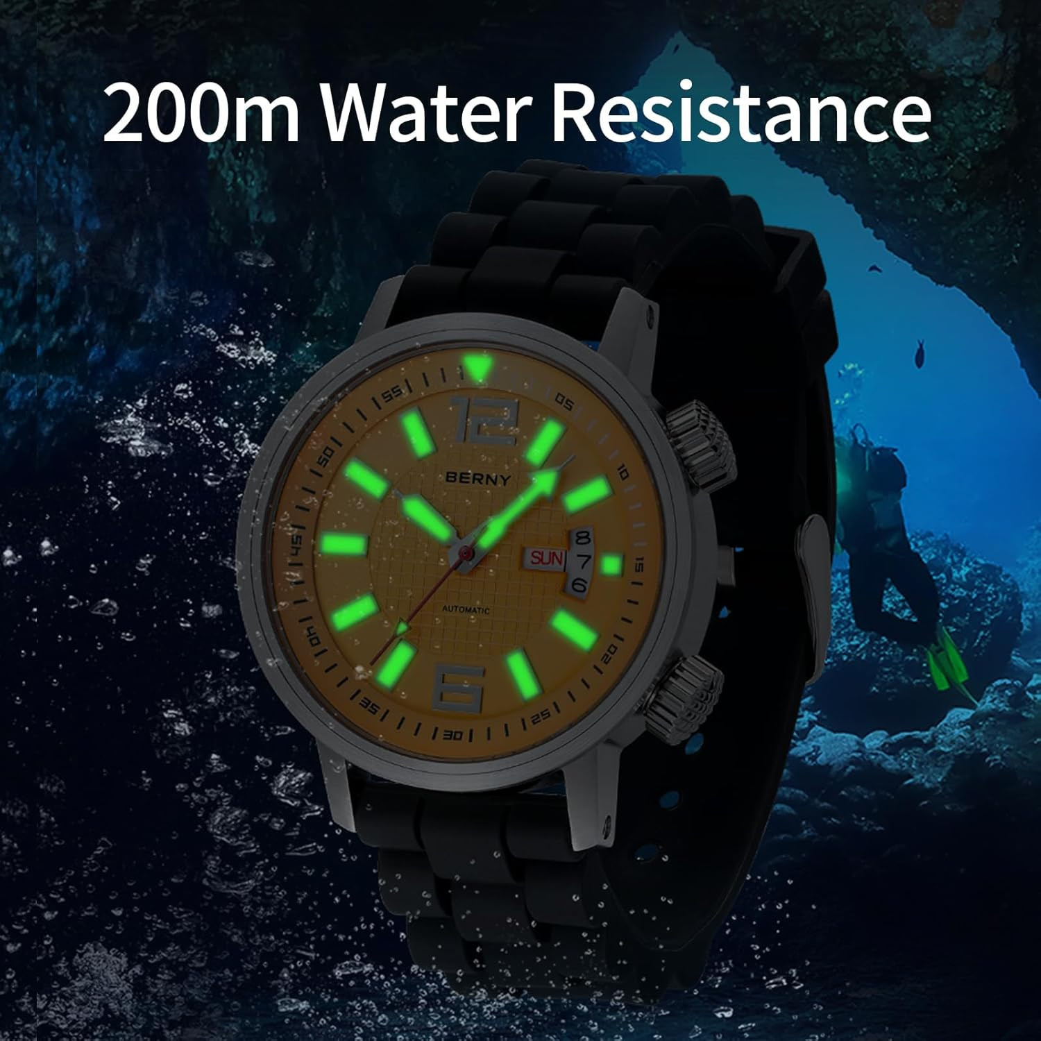 Men’s Automatic Dive Watch – Self-Wind, Waterproof, Luminous, No Battery Needed