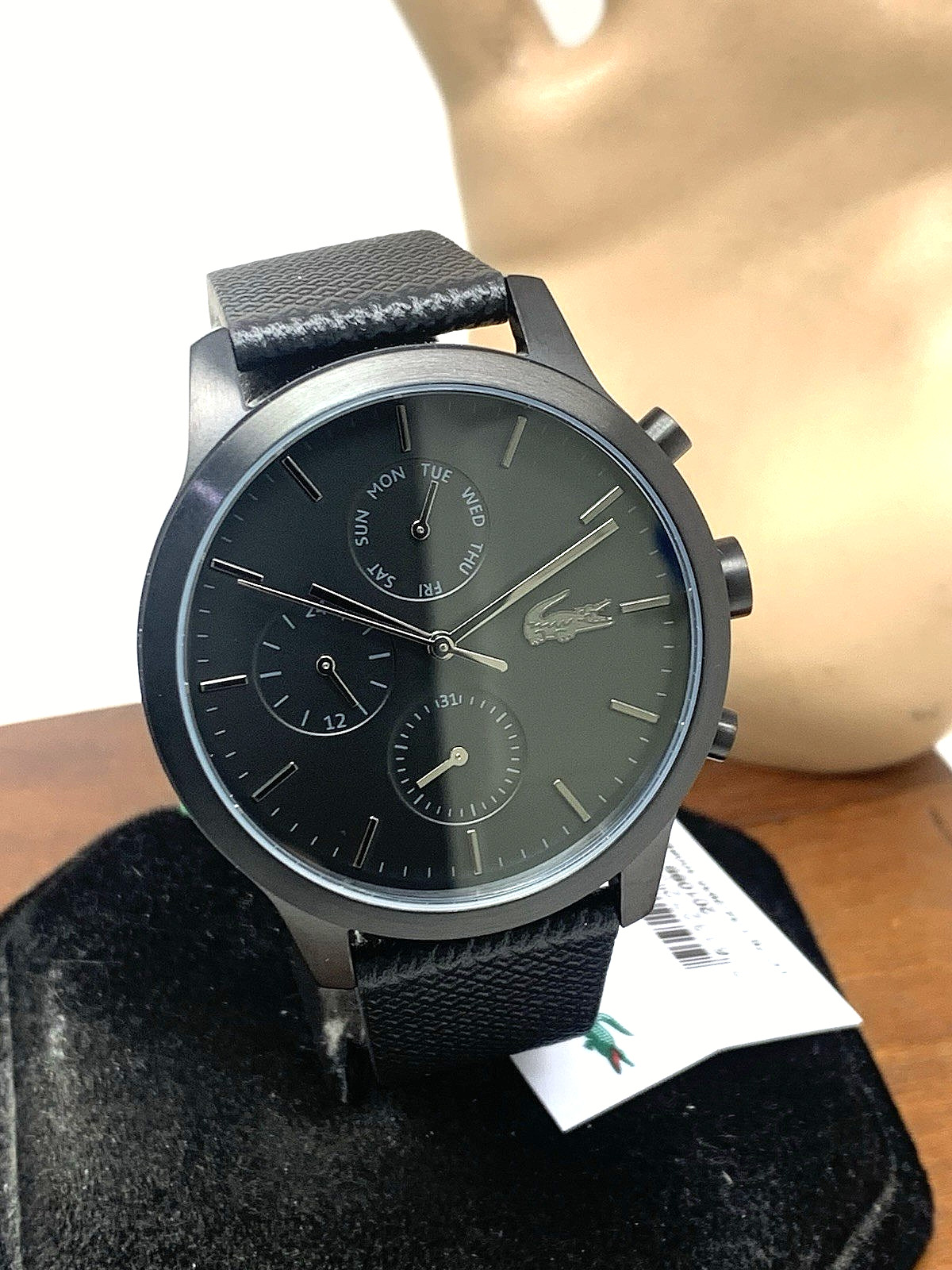 Lacoste Men’s Watch 2010997 Quartz Black Dial 12.12 Leather Strap 42mm