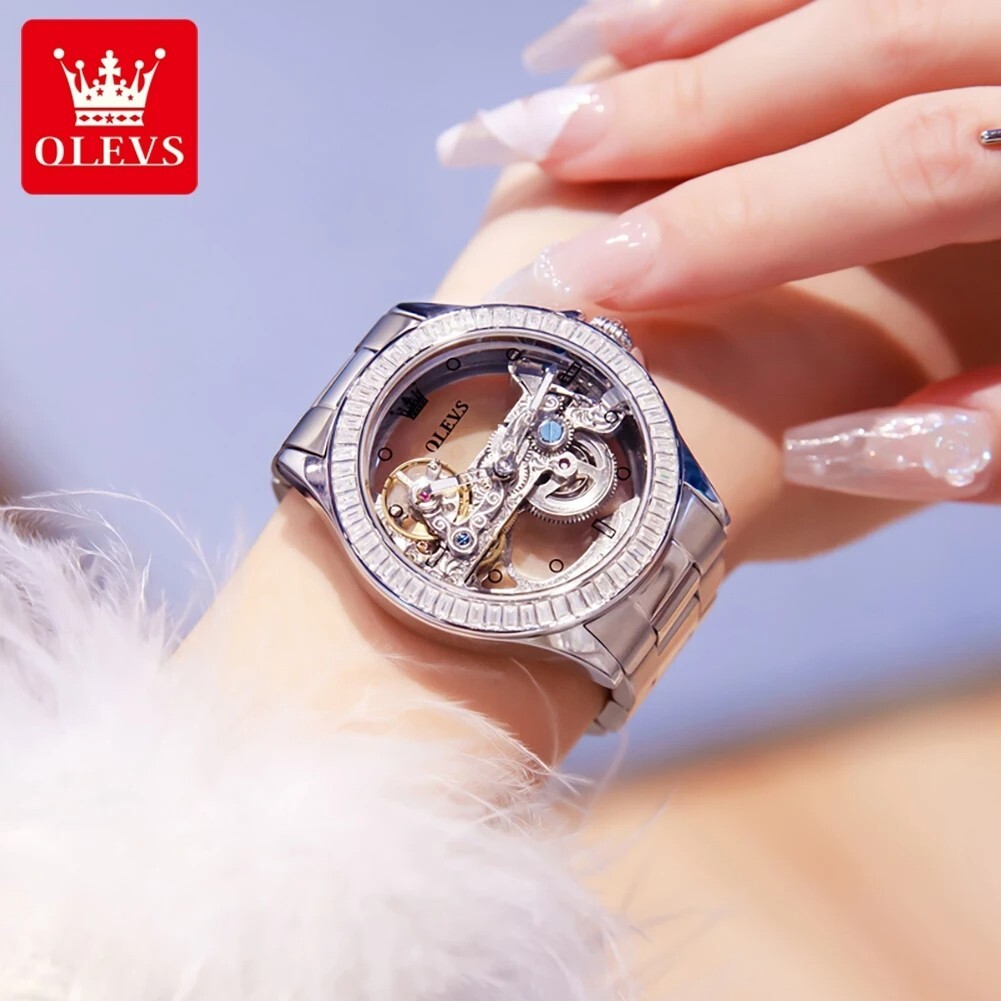 Skeletons Automatic OLEVS Fully Hollow Mechanical Mechanical Watch Women Watch