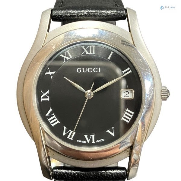 GUCCI 5500M Men’s Quartz 36mm Black Dial Date Leather Strap