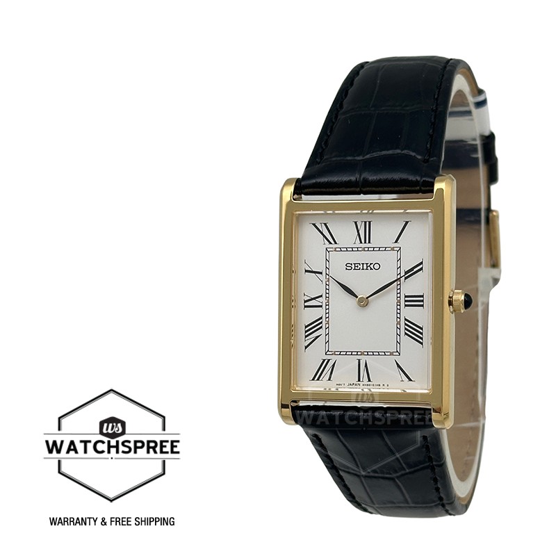 Seiko Quartz Conceptual Regular Rectangular Black Leather Strap Watch SWR104P1