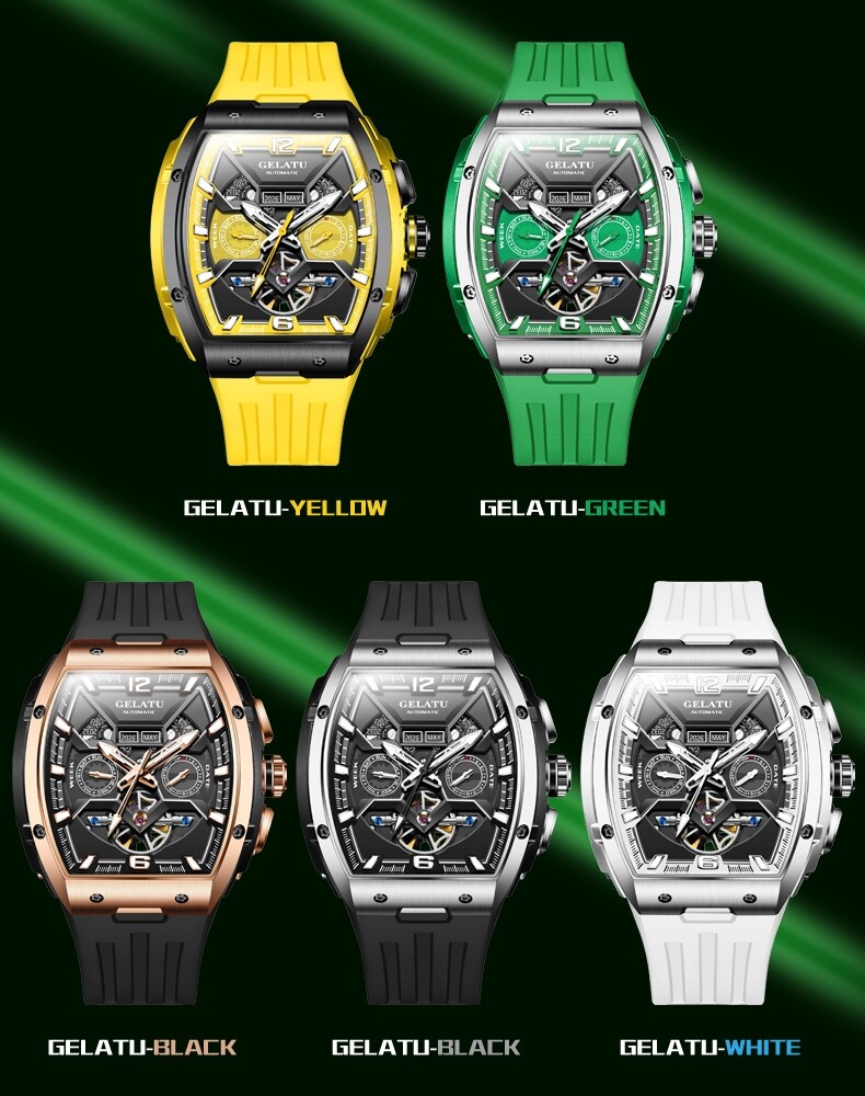 Men’s Automatic Mechanical Watch Tonneau Sapphire Glass 50M Waterproof Luminous