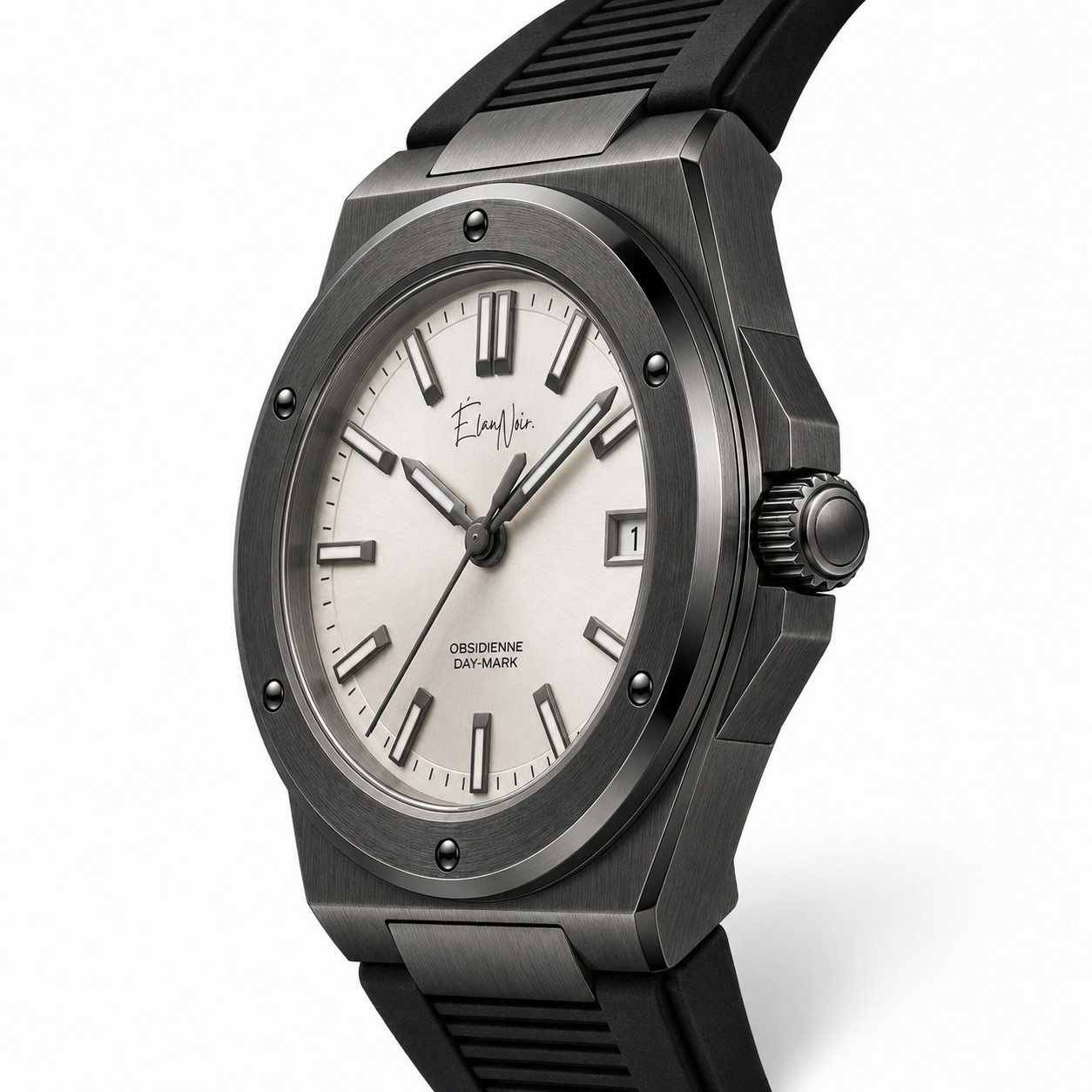 Élan Noir Obsidienne Day-Mark Automatic Watch White Dial Sapphire Steel 41mm