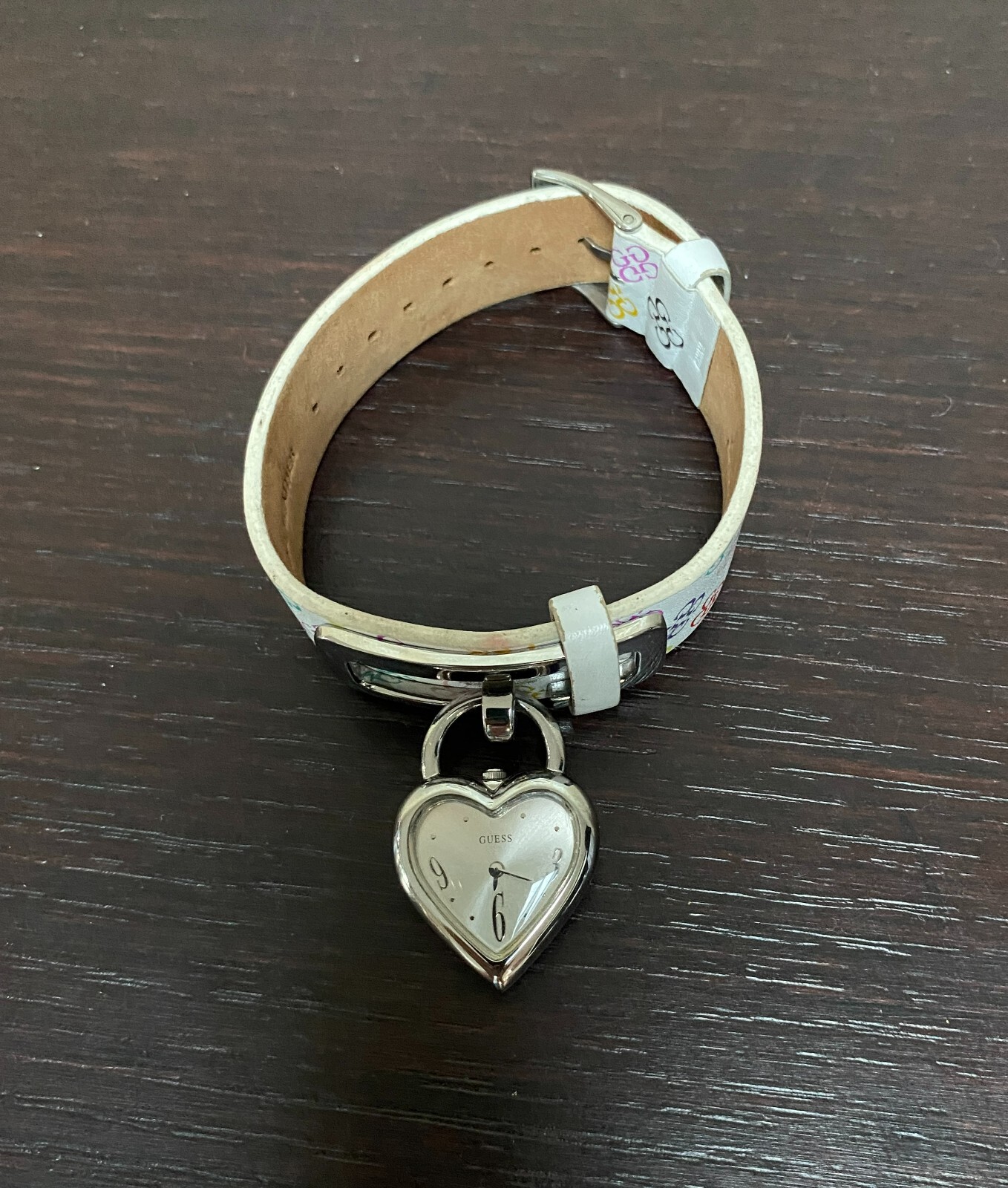 Guess Watch Japan Multicolor Logo Genuine Leather Band Heart Cham Face Works