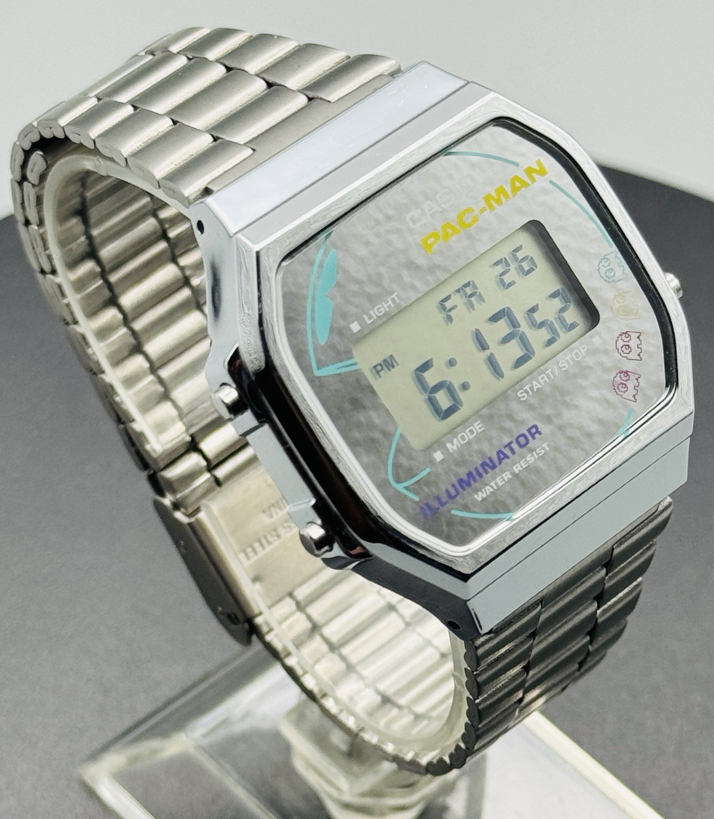 Casio PAC-MAN Retro Watch Digital LCD A168WEPC-7A Silver Illuminator Bracelet