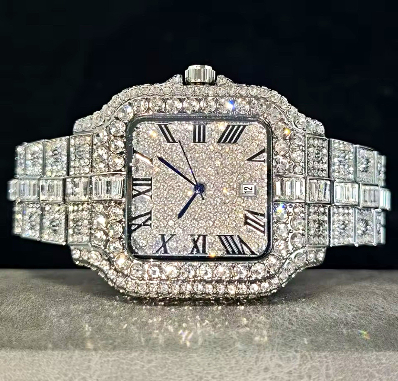 Iced Out Mens Luxury Waterproof Square Quartz Watch💎 12mm