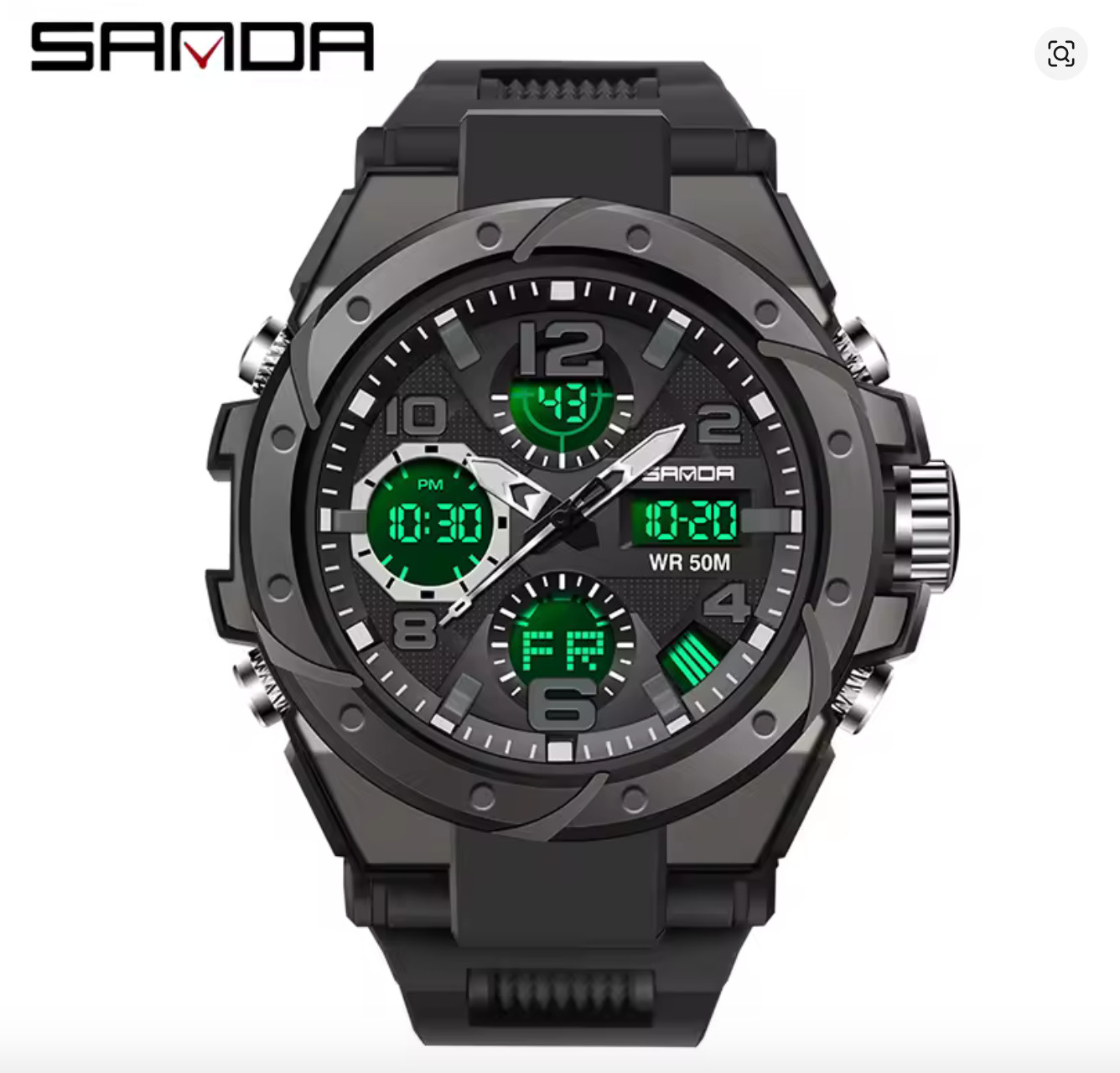 SANDA Waterproof Men Watch Sports Luxury Quartz LED Multifunction Watch 6008