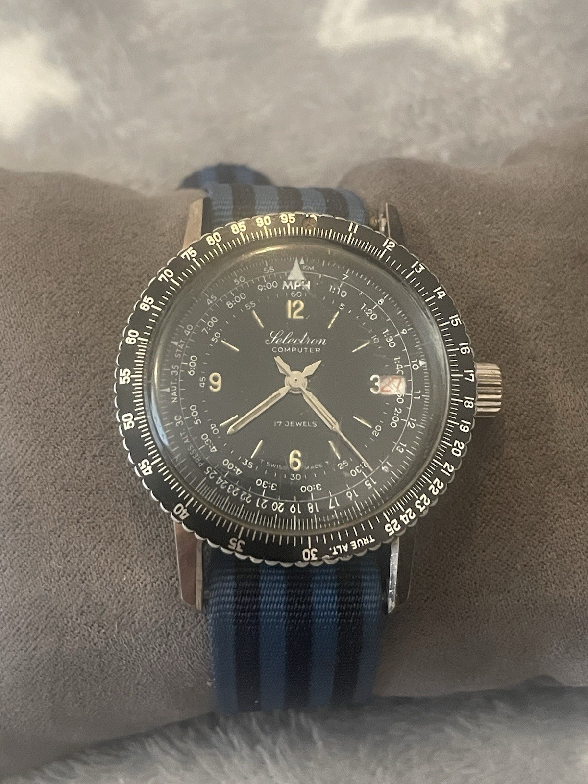 VINTAGE SELECTRON COMPUTER WATCH FOR REPAIR 38MM SLIDE RULE BEZEL FREEPOST UK