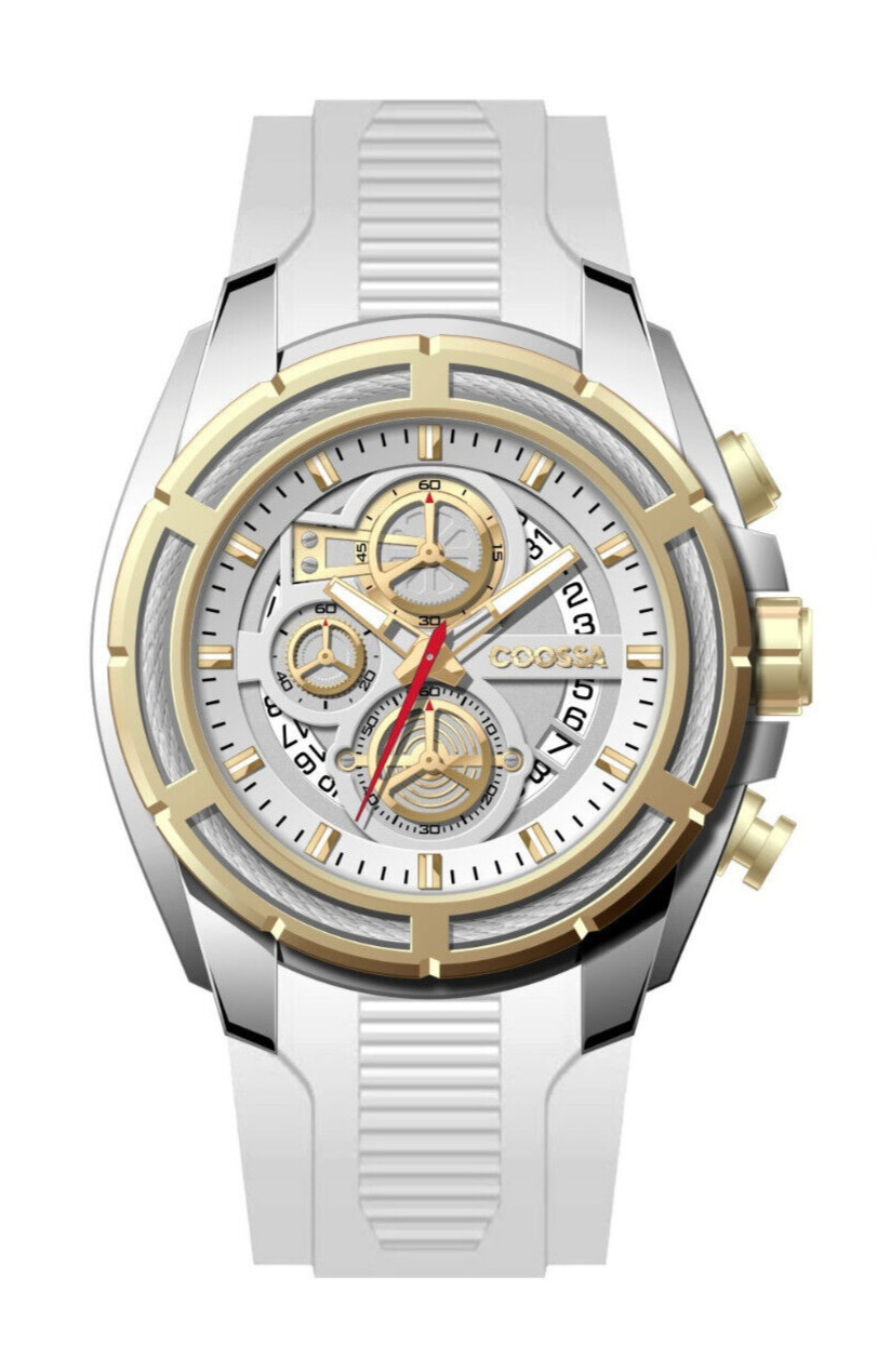 COOSSA ORIGINAL Men’s Chronograph Watch 48MM Case White Silicone Band 30M WR