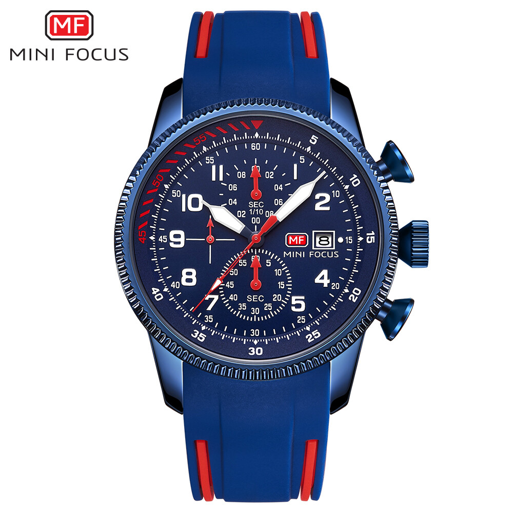 MINI FOCUS Men Quartz Watch Chronograph Wristwatch Luminous Silicone Males Watch