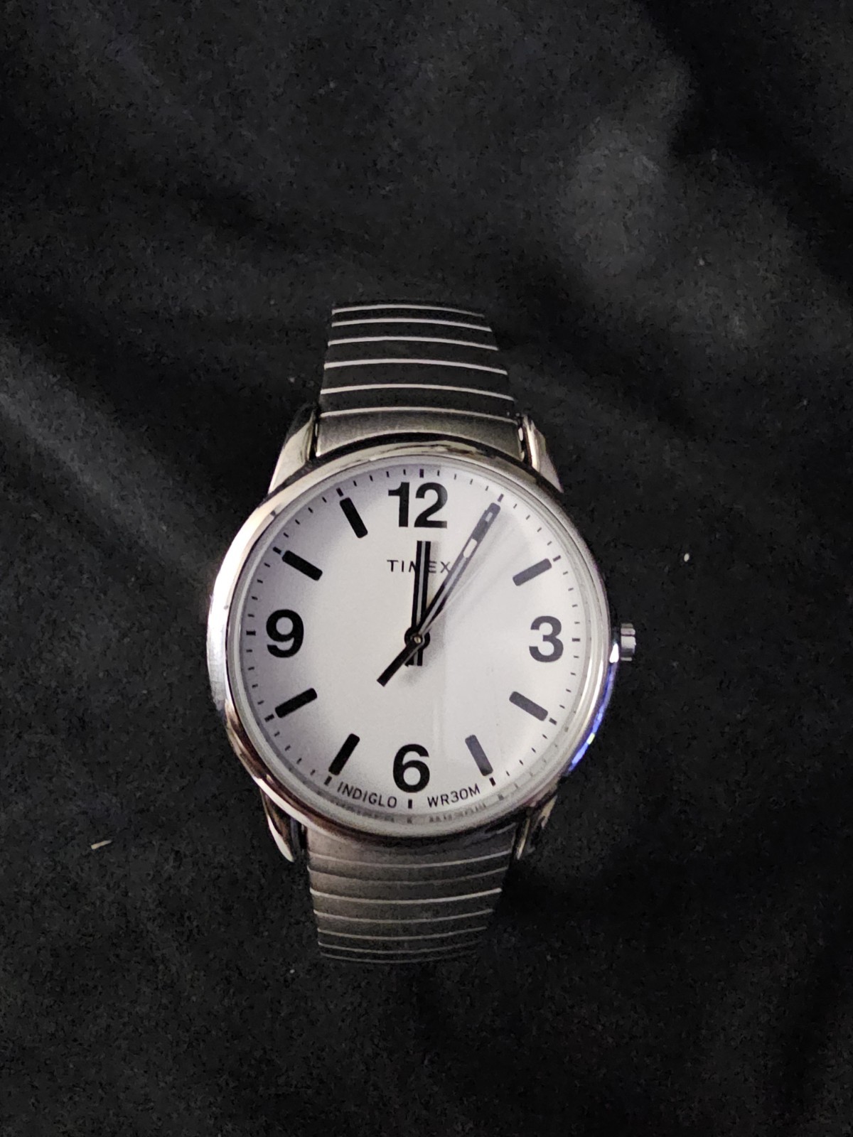 Timex Easy Reader Indiglo Watch Mens 35mm Silver Tone Stretch Band WR 30 M