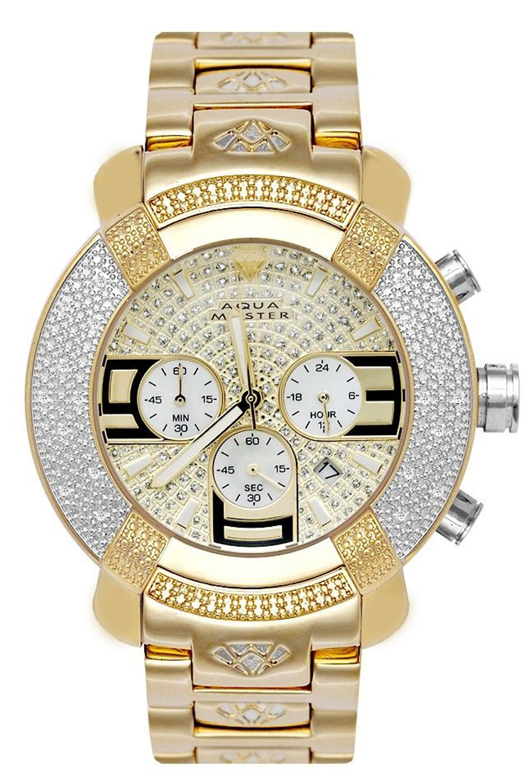 Aqua Master Gold Tone Chronograph 20 Diamond Quartz Men’s Watch W-96