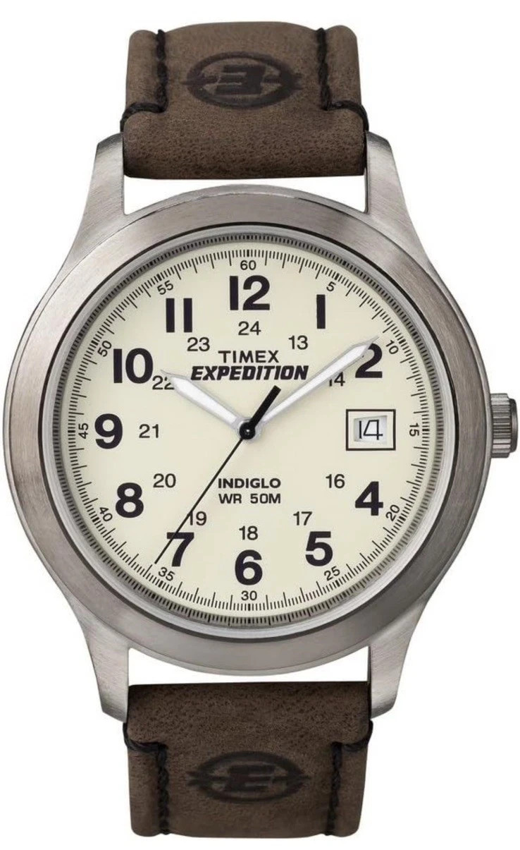 Timex Men’s Expedition Field Watch, Brown Leather Strap, Indiglo, 50M T49870 NWT