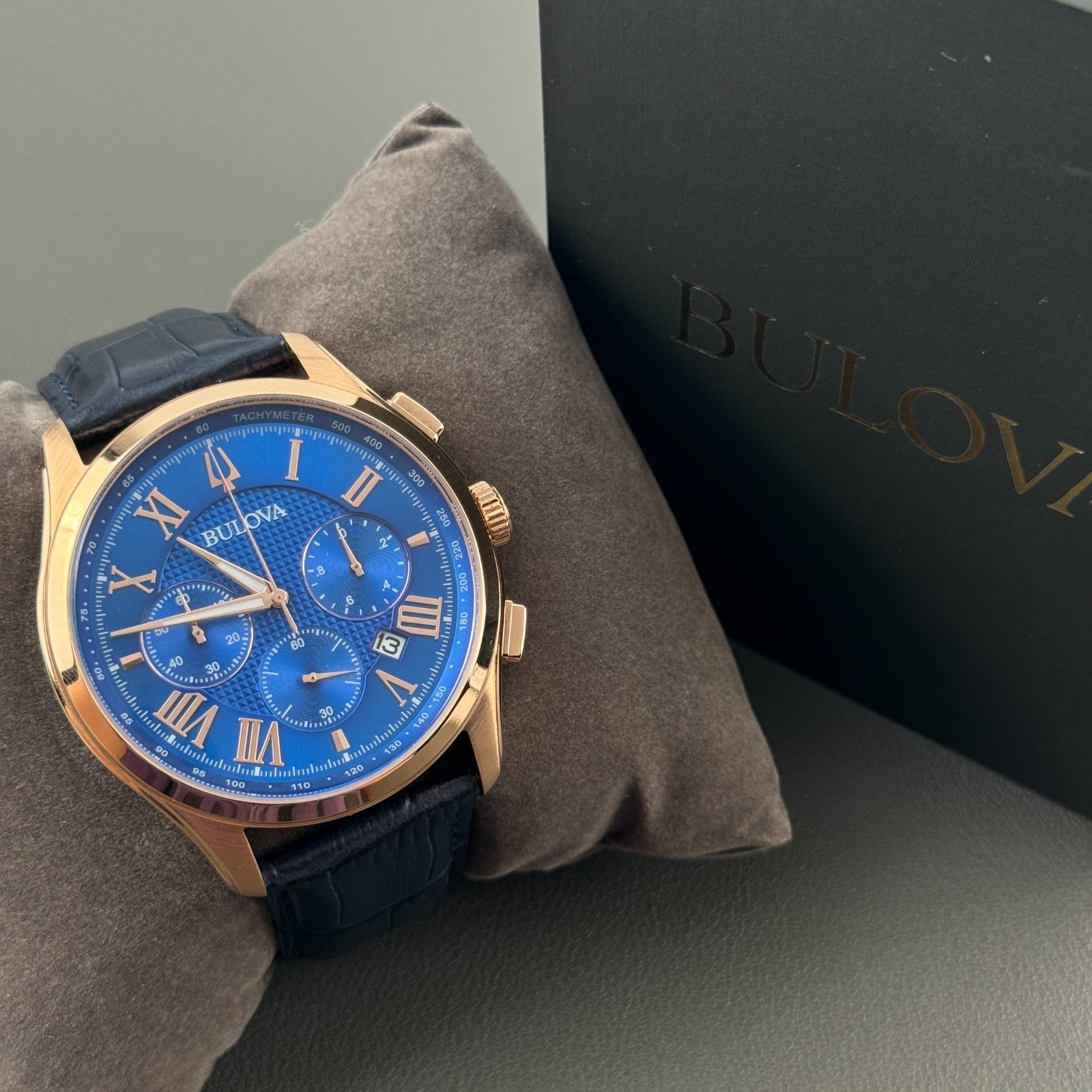 Bulova Wilton 97B170 Classic Blue Dial Chronograph Quartz Men’s Watch 46.5MM