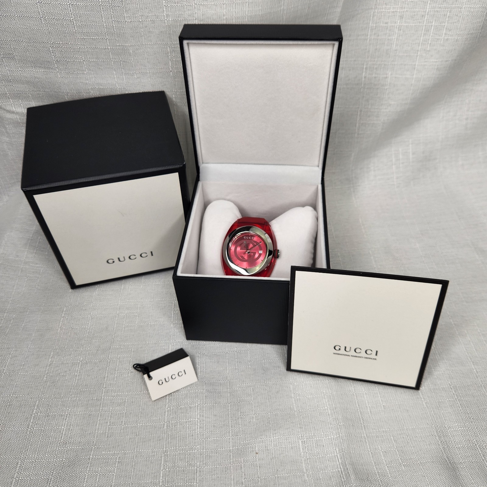 Gucci YA137103 Red Rubber Strap 46mm Unisex Watch Water Resistant Swiss Made