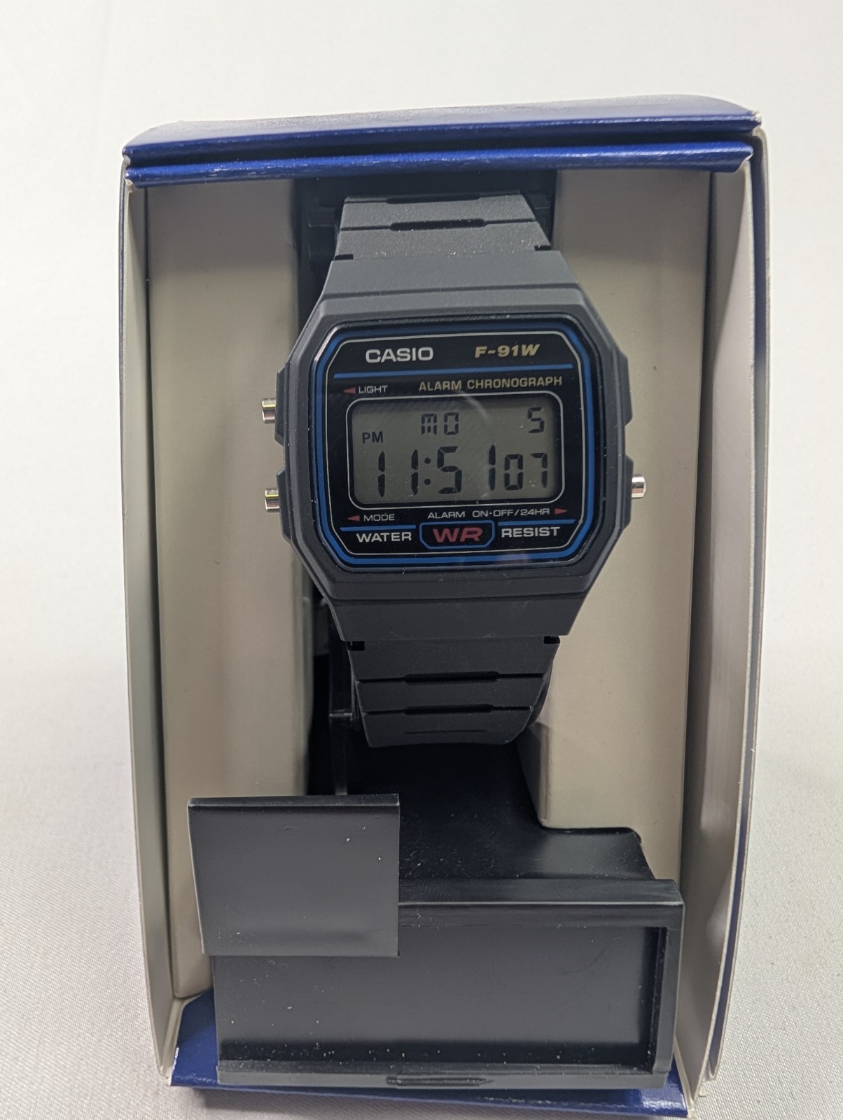 CASIO F91W-1 Digital Watch Black/Blue Resin Band Sports Watch Brand New