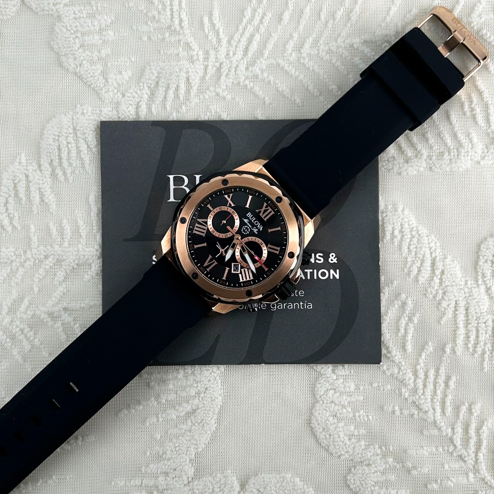 Bulova 98B104 Men’s Marine Star Quartz Chronograph Calendar Black Watch 44MM