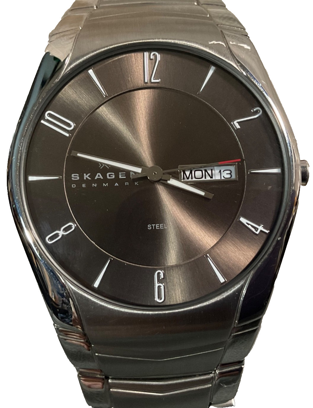SKAGEN LAURITS 38mm WATCH 531XLSXM1 ALL SS GRAY DIAL DAY-OF-WEEK/ DATE NEW BATT