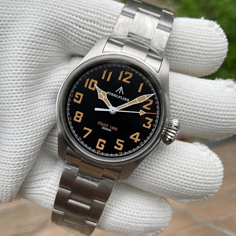 39MM STEELFLIER Pilot Quartz Diver Watch Men’s Stainless Waterproof Luminous NEW