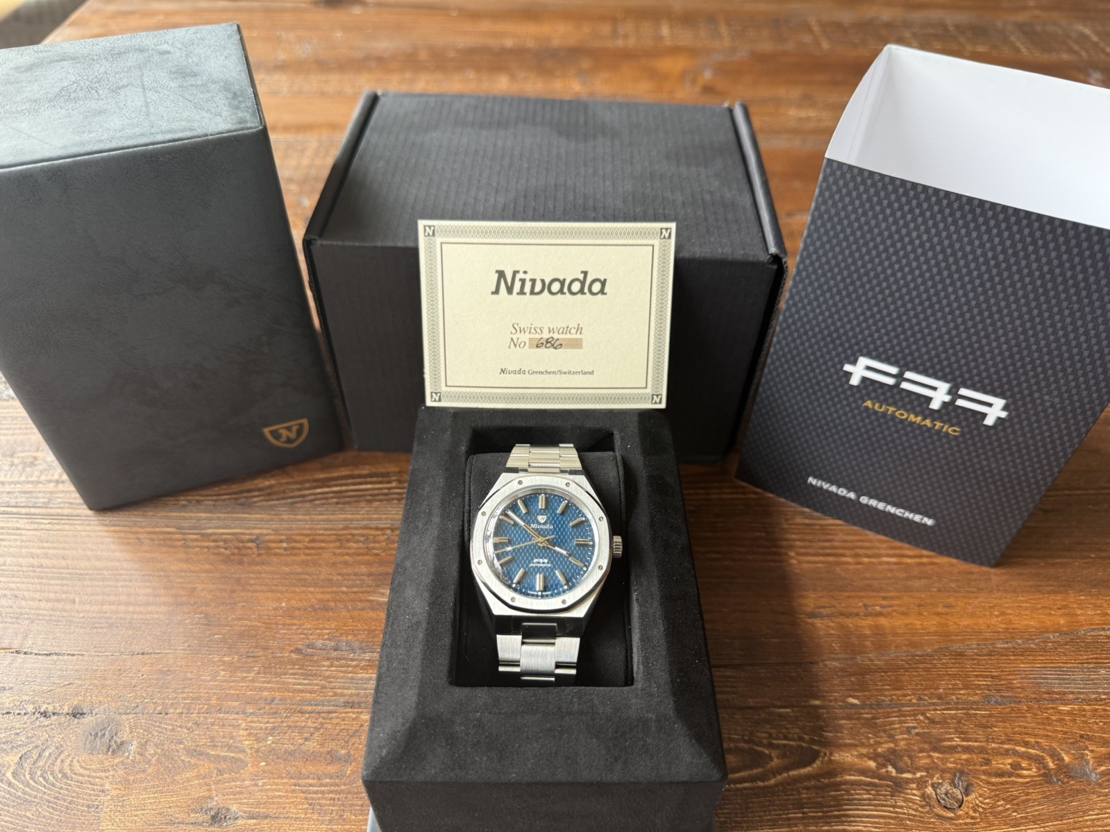Nivada Grenchen F77 Stainless Steel 37mm Blue Dial – PERFECT CONDITION