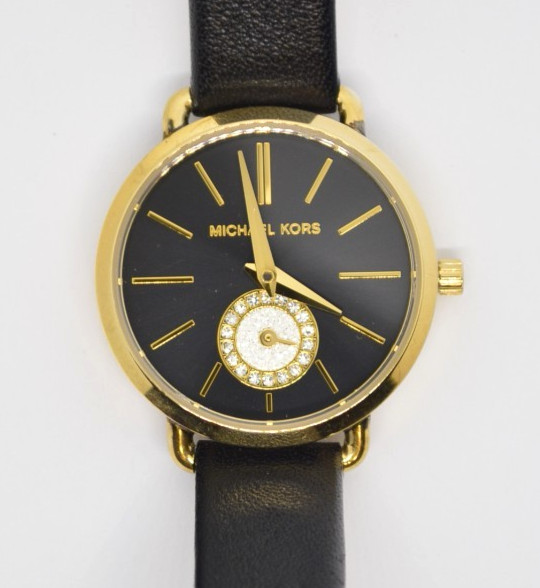 Michael Kors MK2750 Petite Portia Gold Women’s Watch Black Leather Pavé Crystal