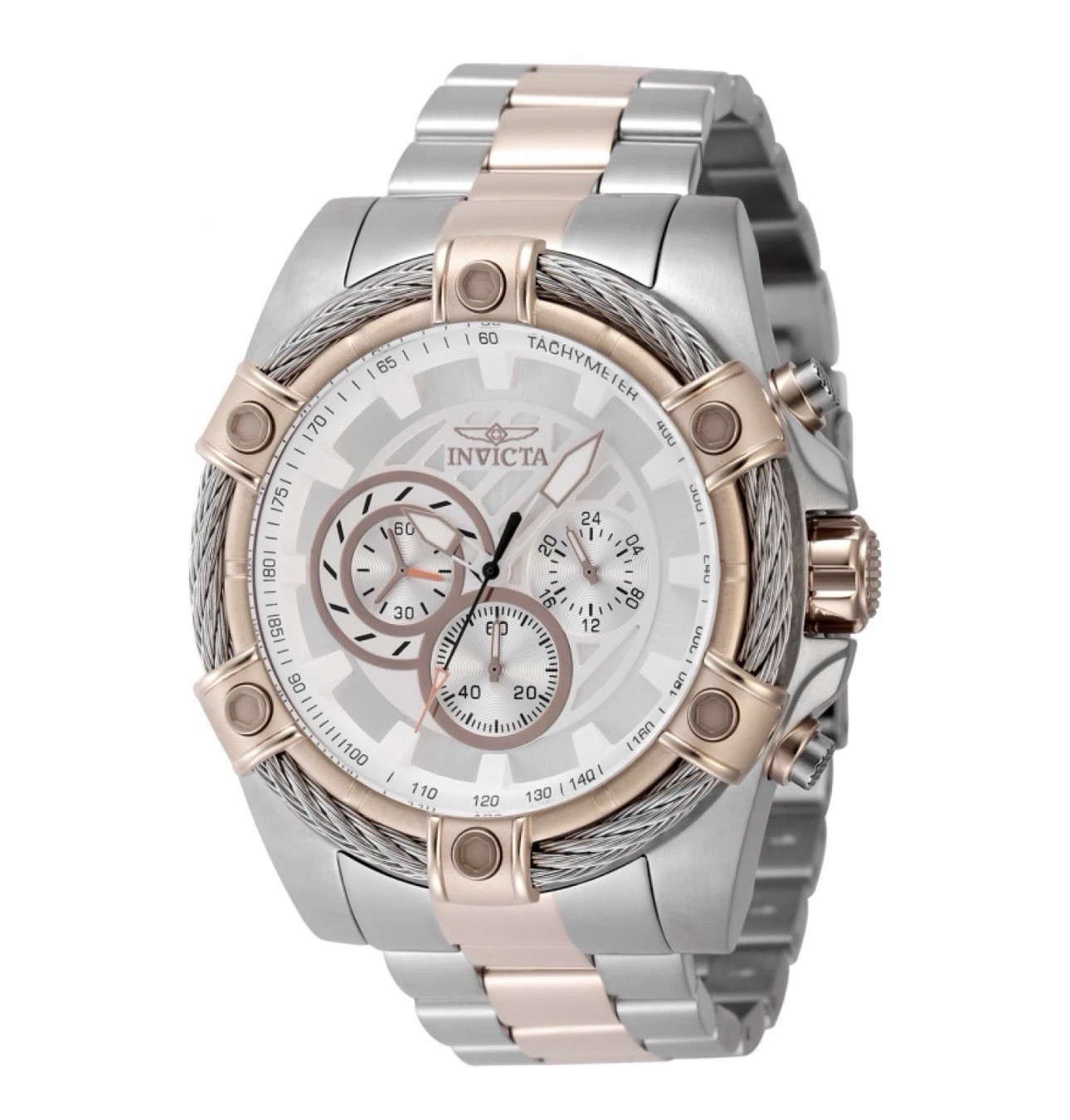 🔥Invicta Bolt Ace 52mm Silver & Rose Gold Tone Stainless Steel Mens Watch 48869
