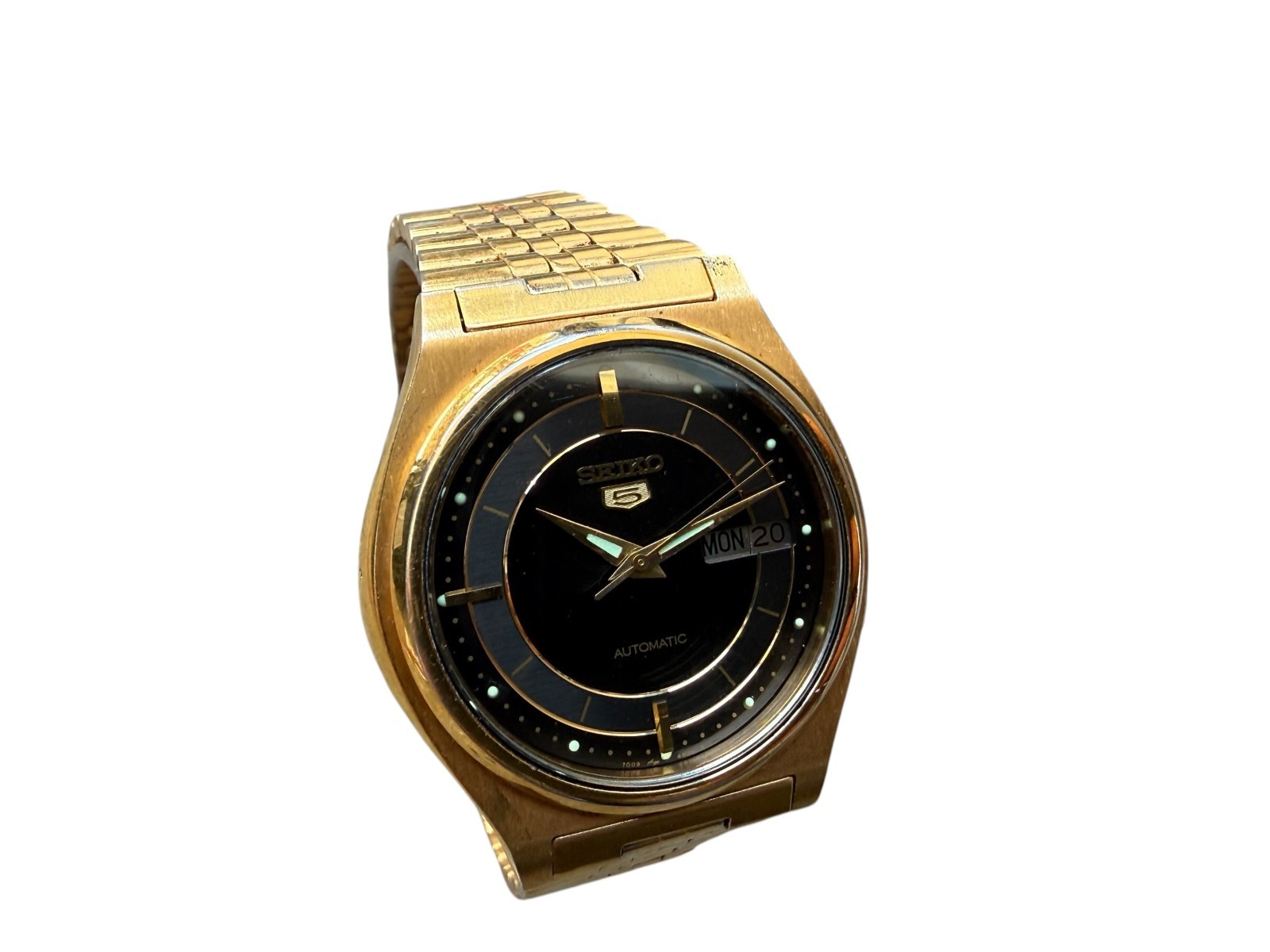Vintage Seiko 7009 3170 Automatic 17 Jewels gold/black Dial Watch runs