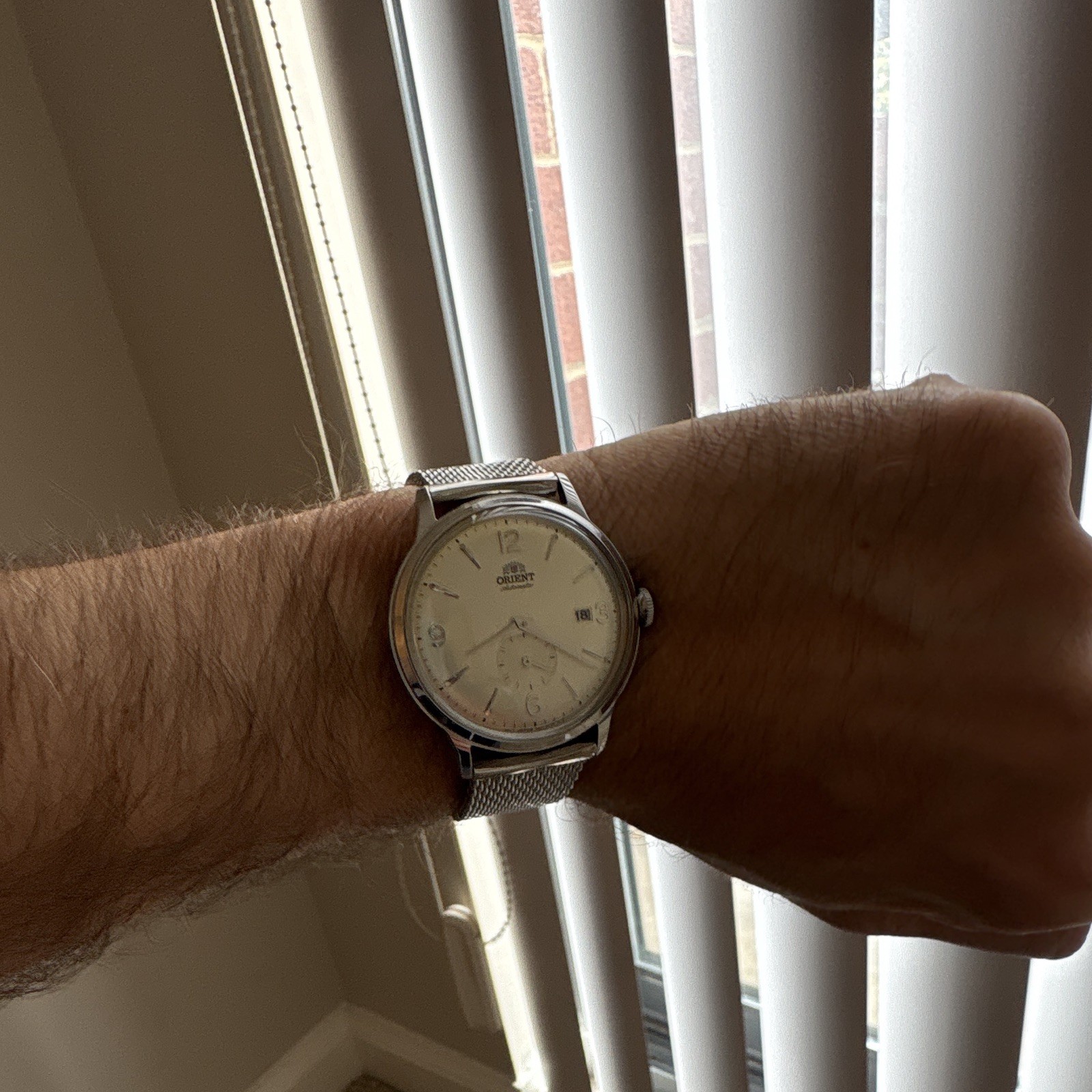 Orient Bambino Automatic Watch Beige Dial Date Mesh Bracelet + Leather Strap