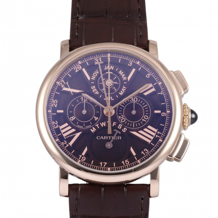 Cartier Rotonde W1556225 Pink Gold Leather 42.0mm Automatic Wristwatch #YKW053