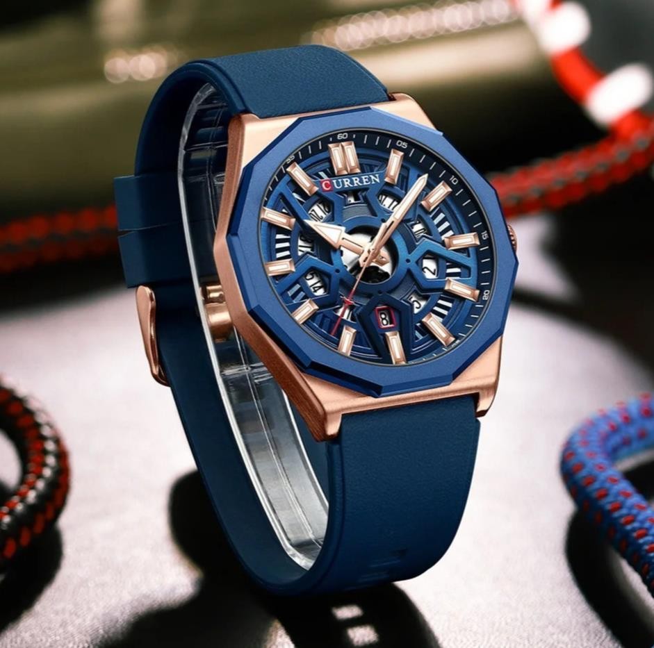CURREN Fashion Quartz Watch Men 44MM Silicone 30M Waterproof Luminous Analog NEW
