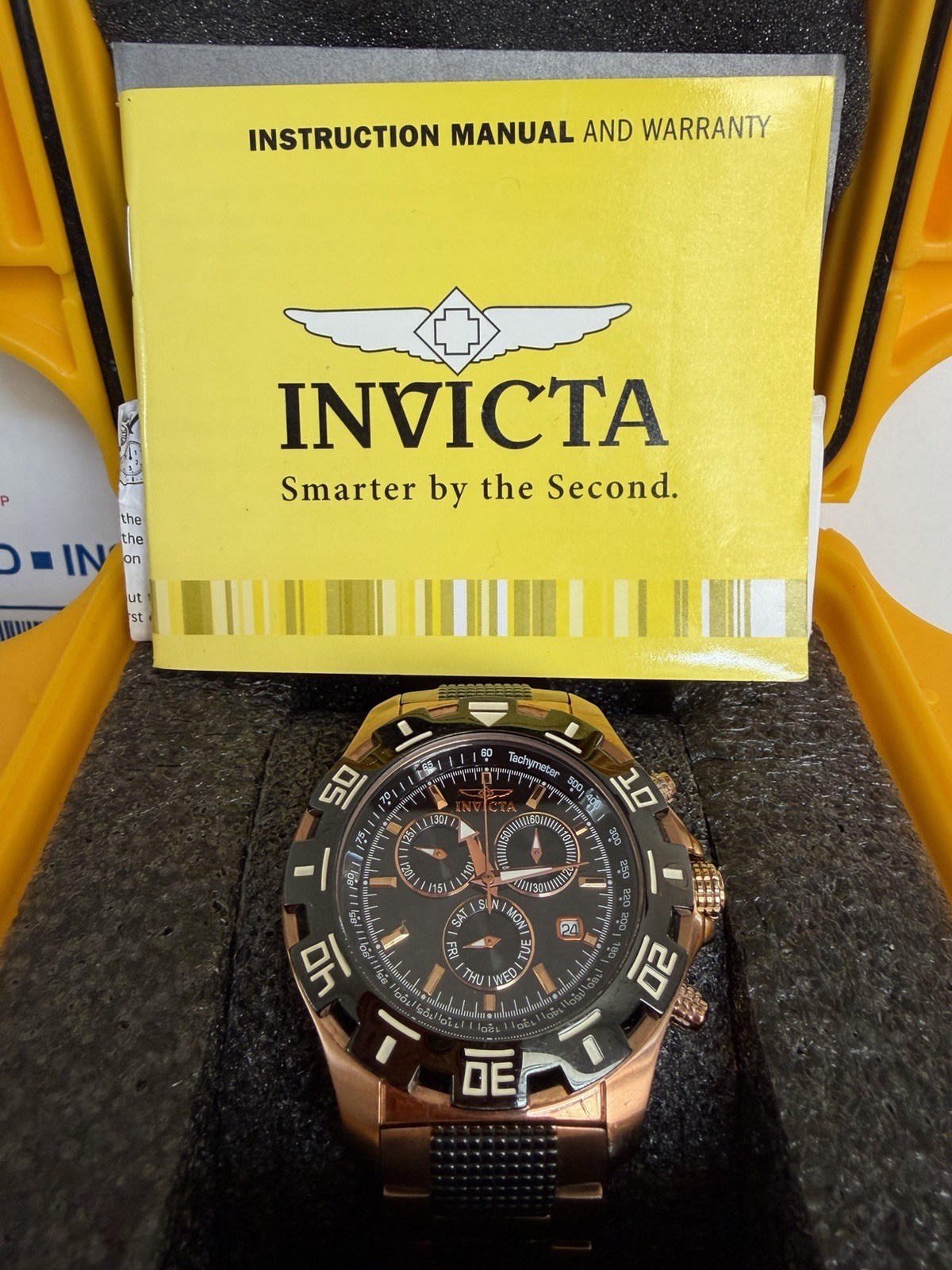 Invicta 1221 Mens Watch 46mm Chronograph Gold Tone Stainless New Battery